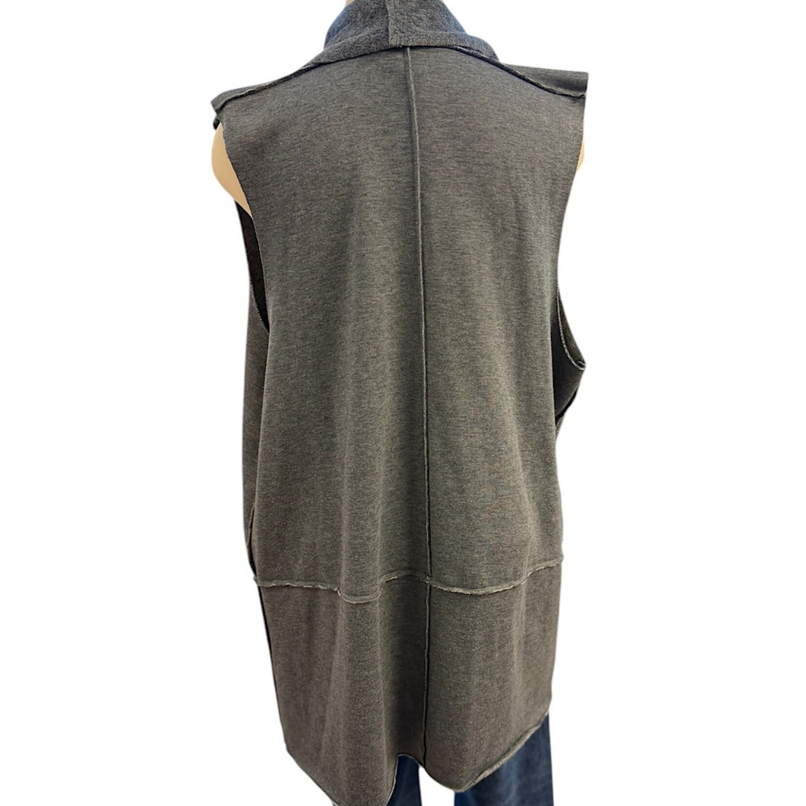 Dark Grey Open Front Sleeveless Cardigan Size 2XL- RF