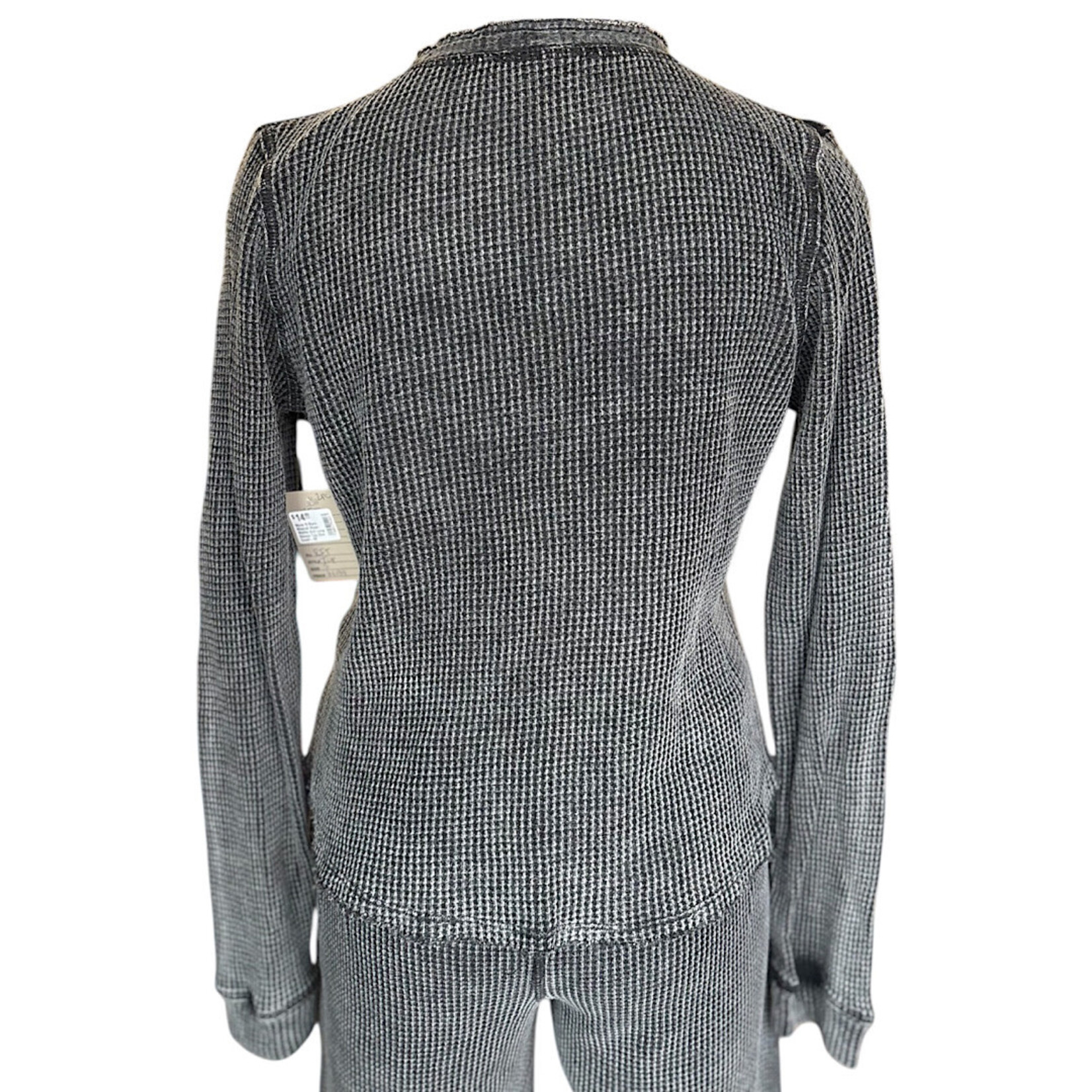 Mono B Black Mineral Wash Waffle Knit Long Sleeve Top Size Small-RF