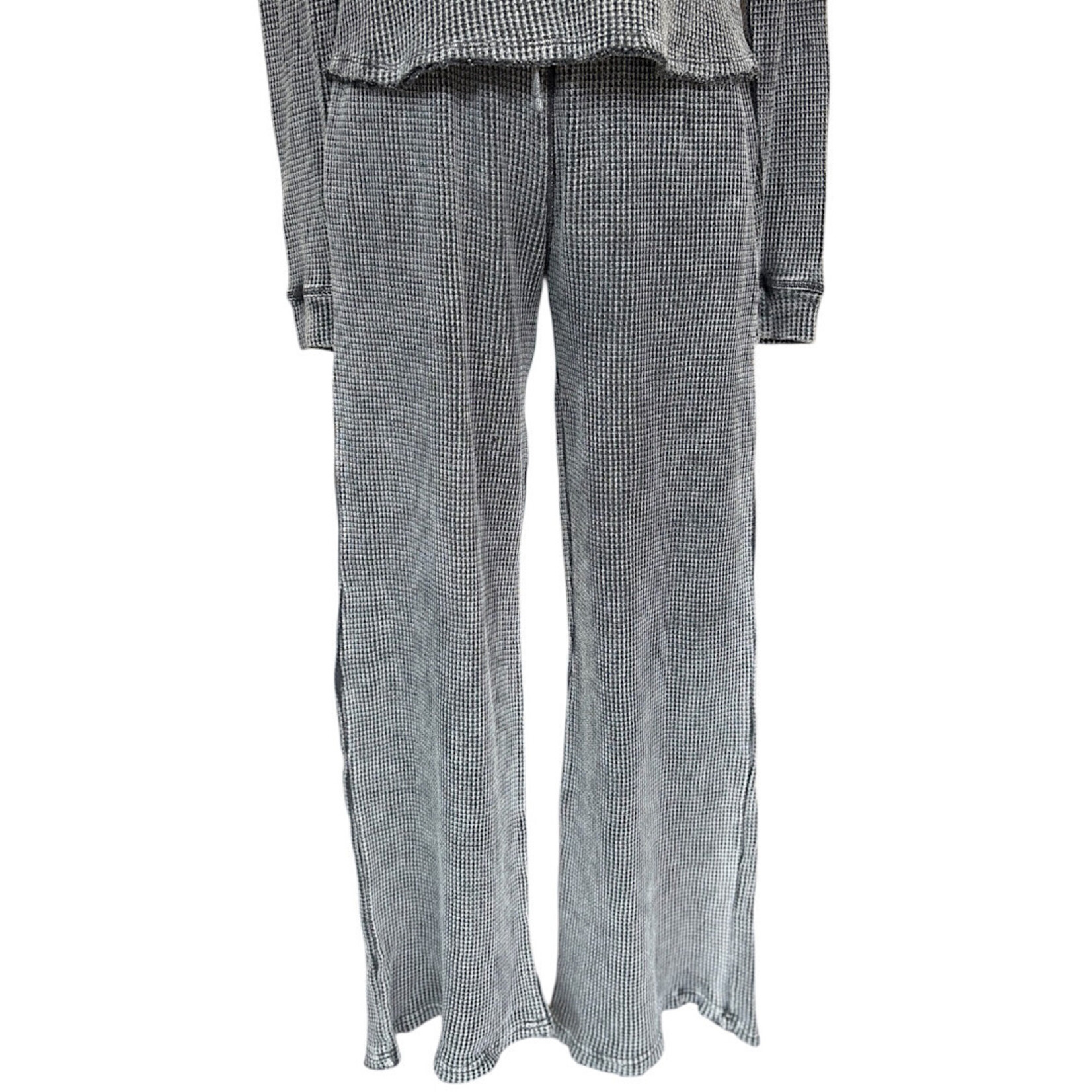 Mono B Black Mineral Wash Waffle Knit Wide Leg Pants Size Small-RF