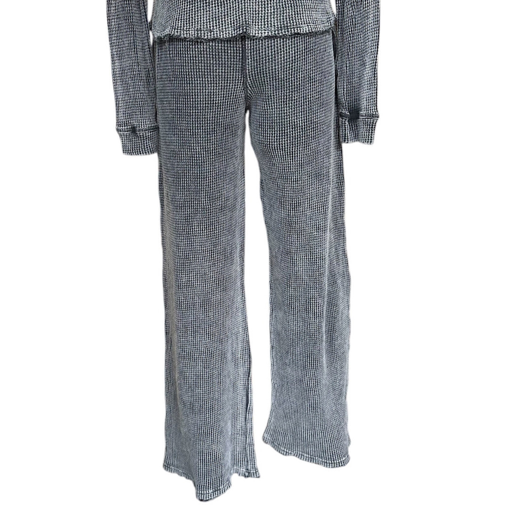 Mono B Black Mineral Wash Waffle Knit Wide Leg Pants Size Small-RF