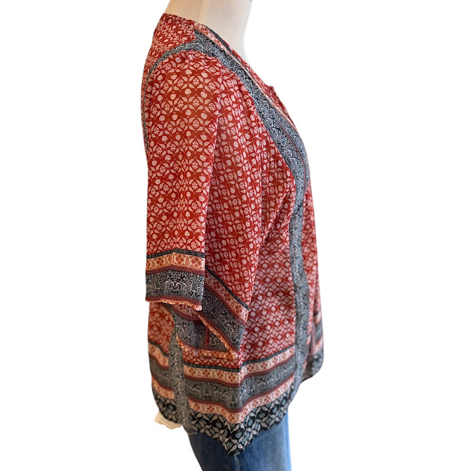 Clay Multi Print Floral Short Sleeve Top Size Small- RF