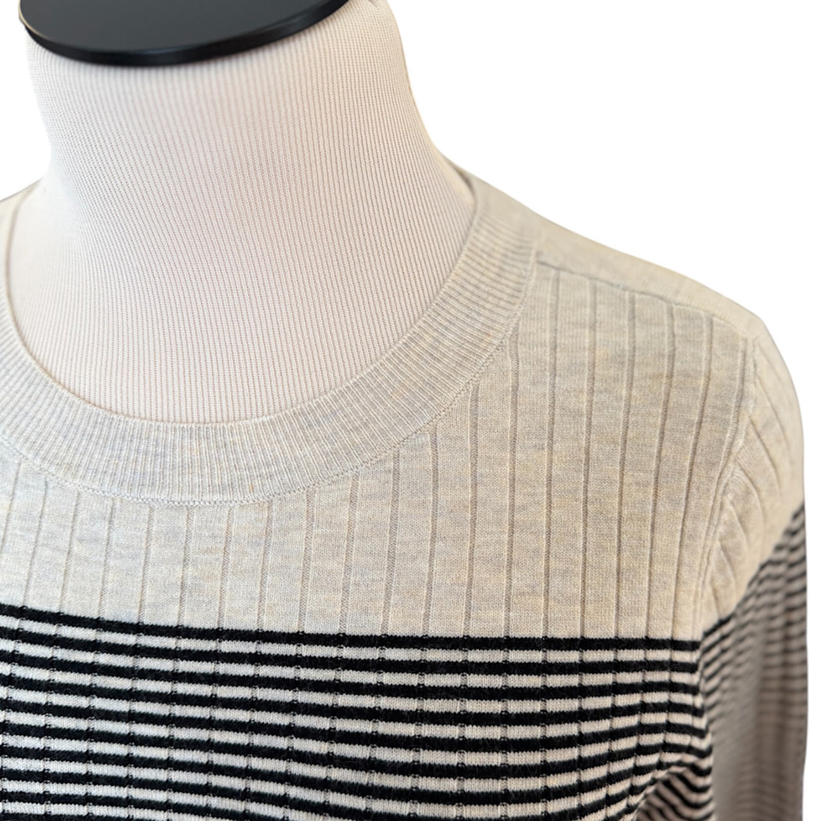 Taupe Ribbed With Black Detail Long Sleeve Sweater Size Small-RF
