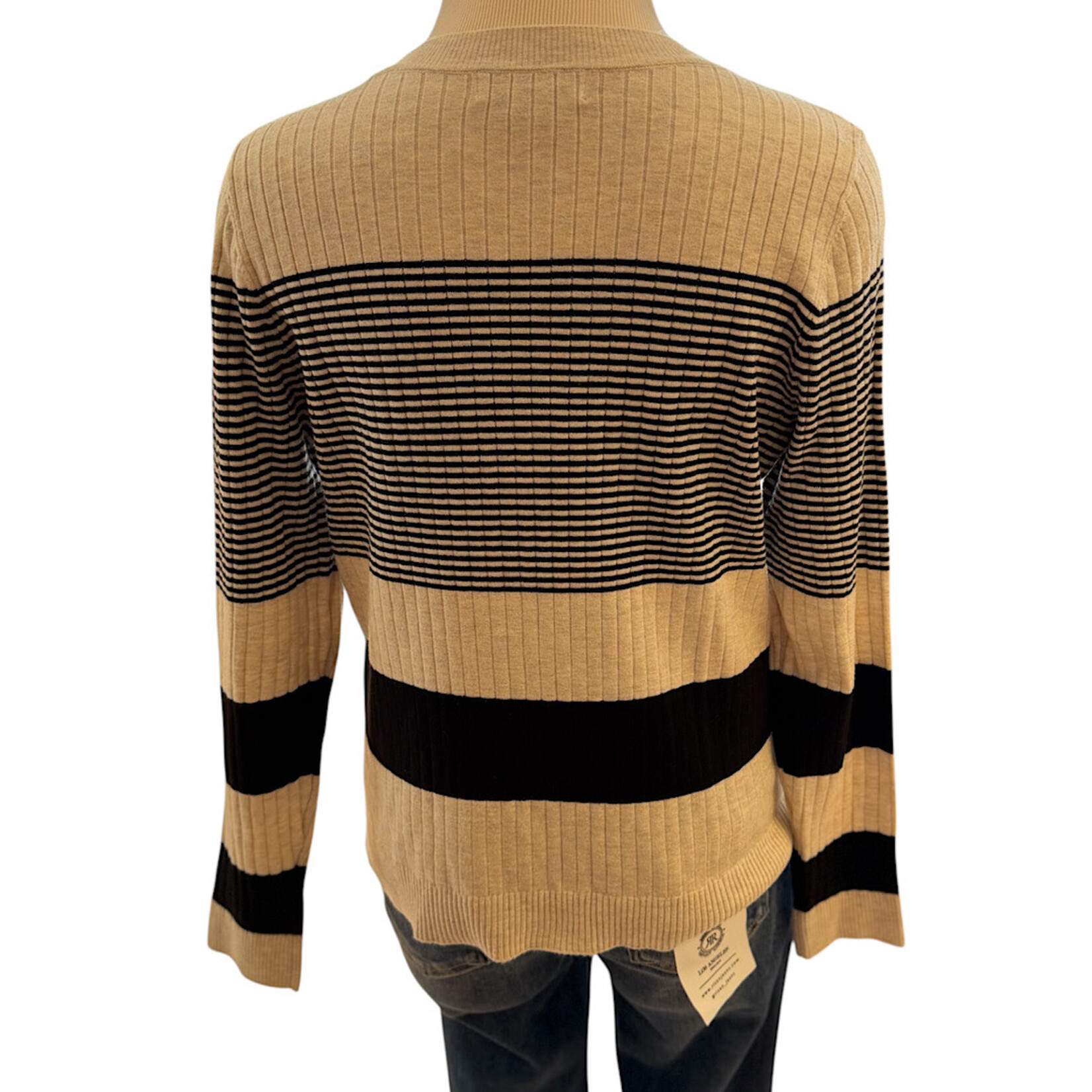Taupe Ribbed With Black Detail Long Sleeve Sweater Size Small-RF