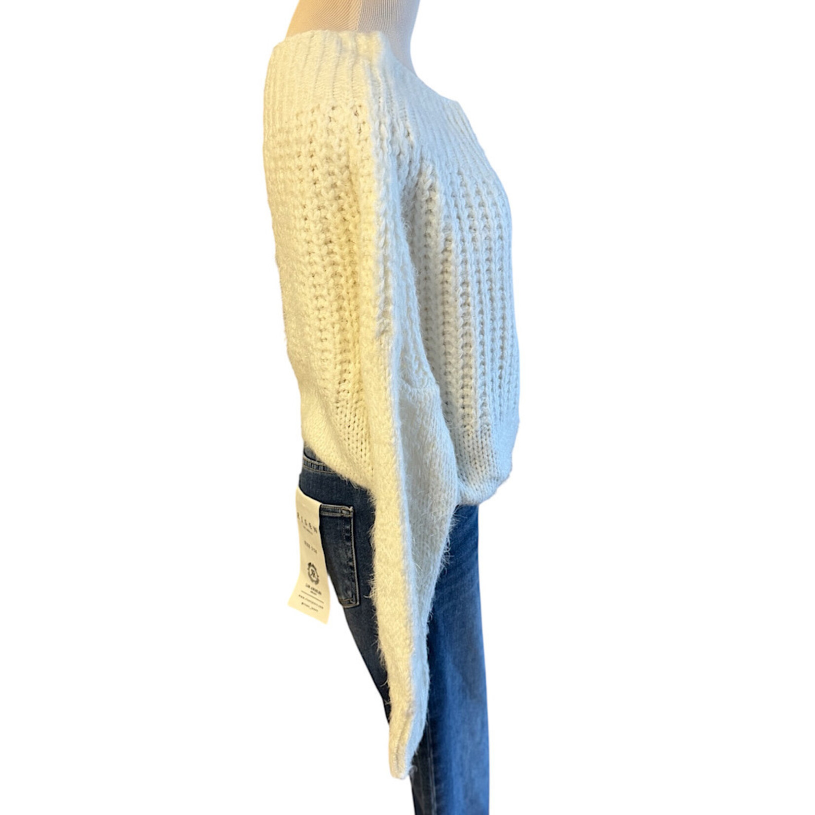 Cream Cowl Neck Ribbed Long Sleeve Sweater Size S/M- RF