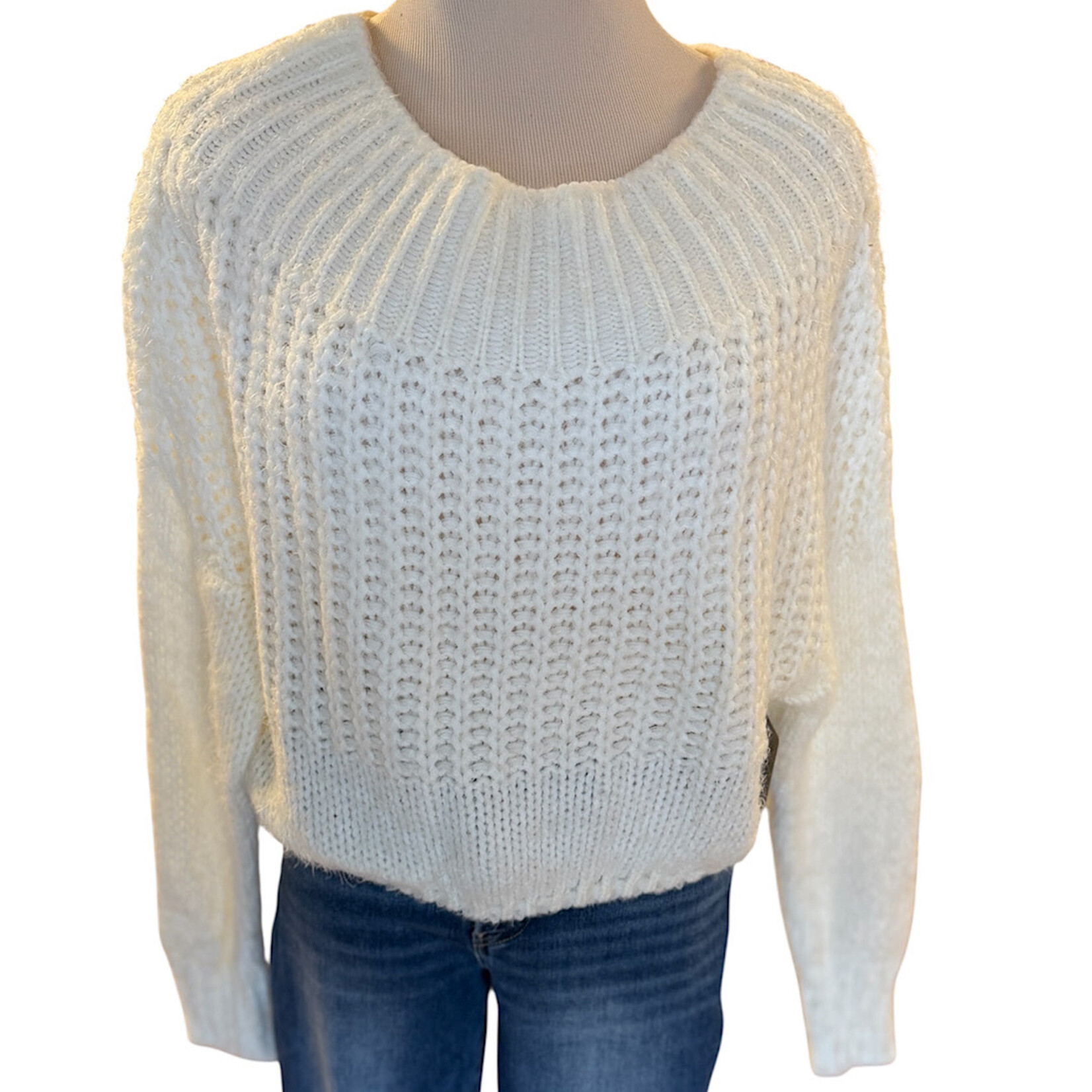 Mocha Cream Cowl Neck Ribbed Long Sleeve Sweater Size S/M- RF