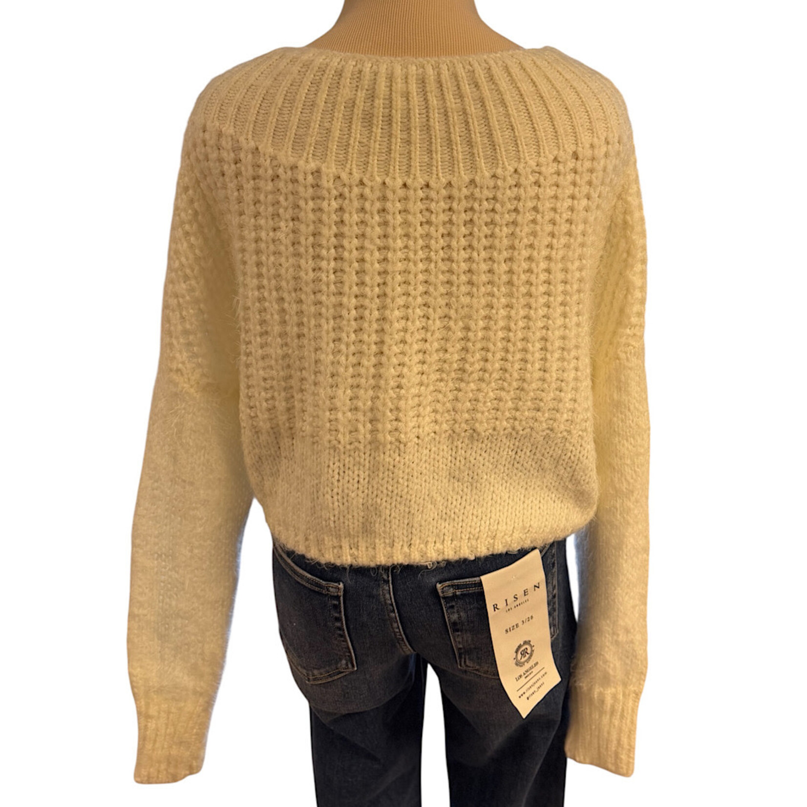 Cream Cowl Neck Ribbed Long Sleeve Sweater Size S/M- RF