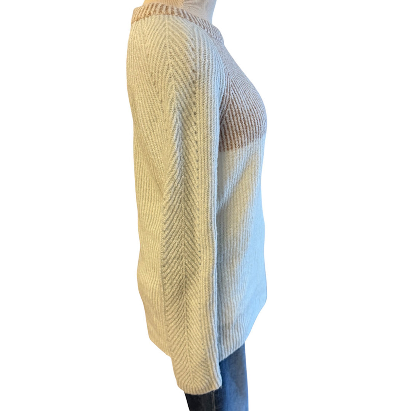 Rust/ Cream Ribbed Long Sleeve Sweater Size Small- RF