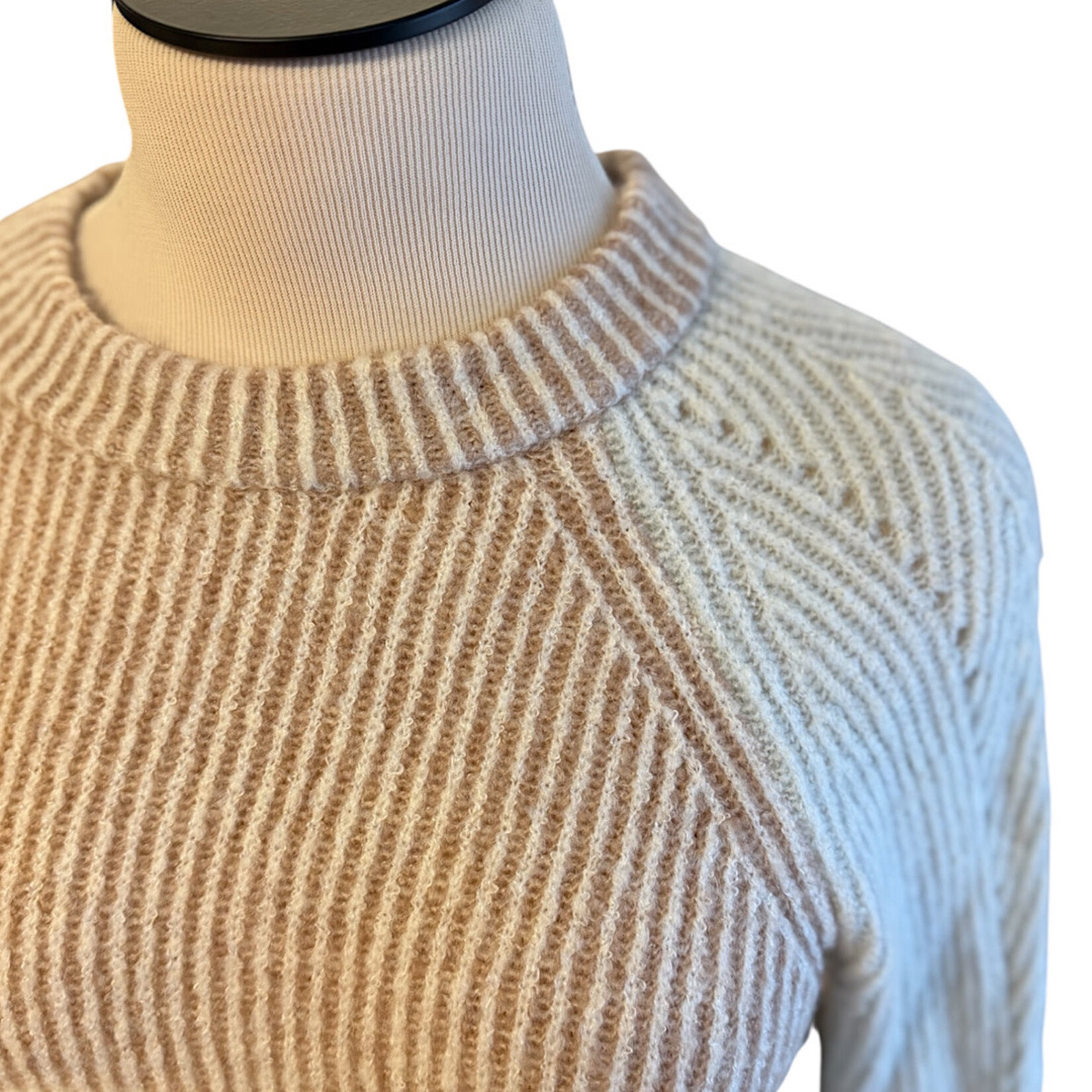 Rust/ Cream Ribbed Long Sleeve Sweater Size Small- RF