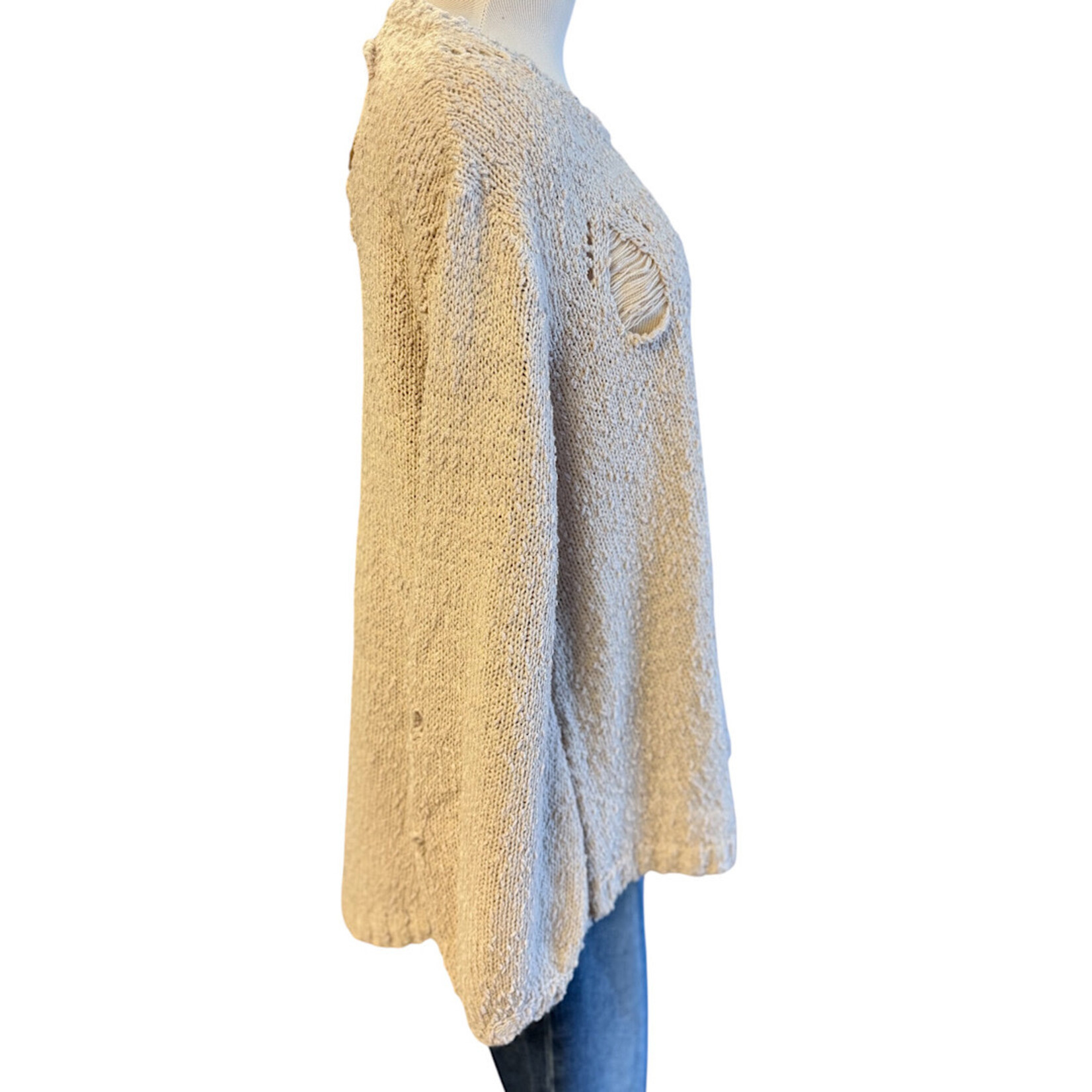 Taupe Cutout Textured Long Sleeve Sweater Size Large- RF