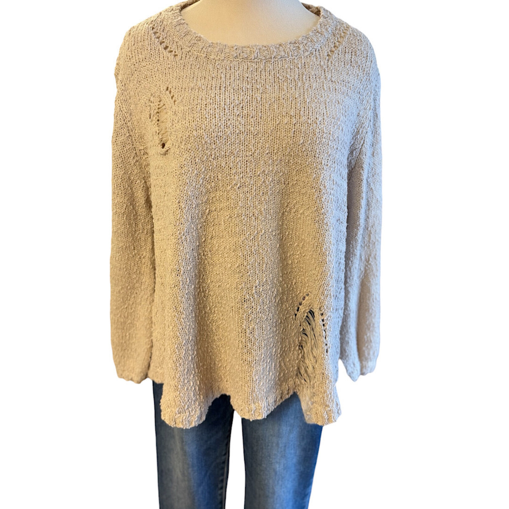 Taupe Cutout Textured Long Sleeve Sweater Size Large- RF