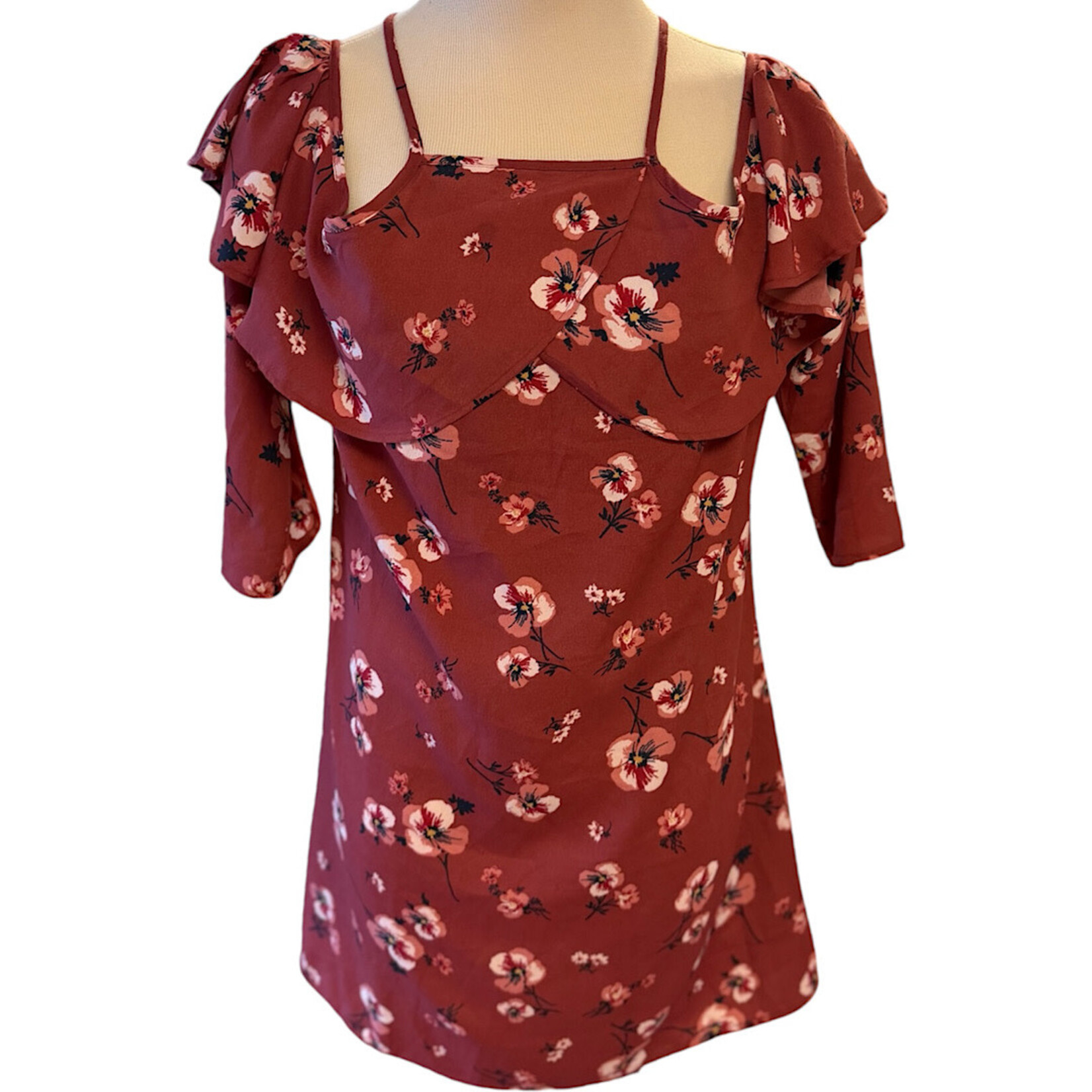 Russet Pink Floral Off Shoulder Dress Size Medium- RF