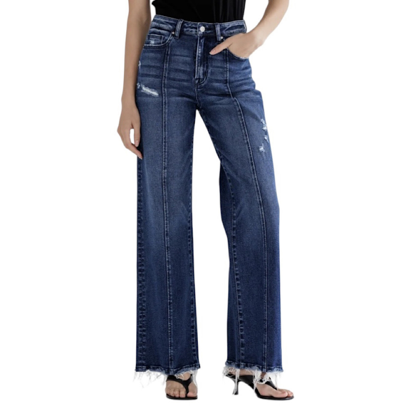 Mica Denim MICA MDP-W1180DK Super High Rise Seam Front Wide Leg Jeans