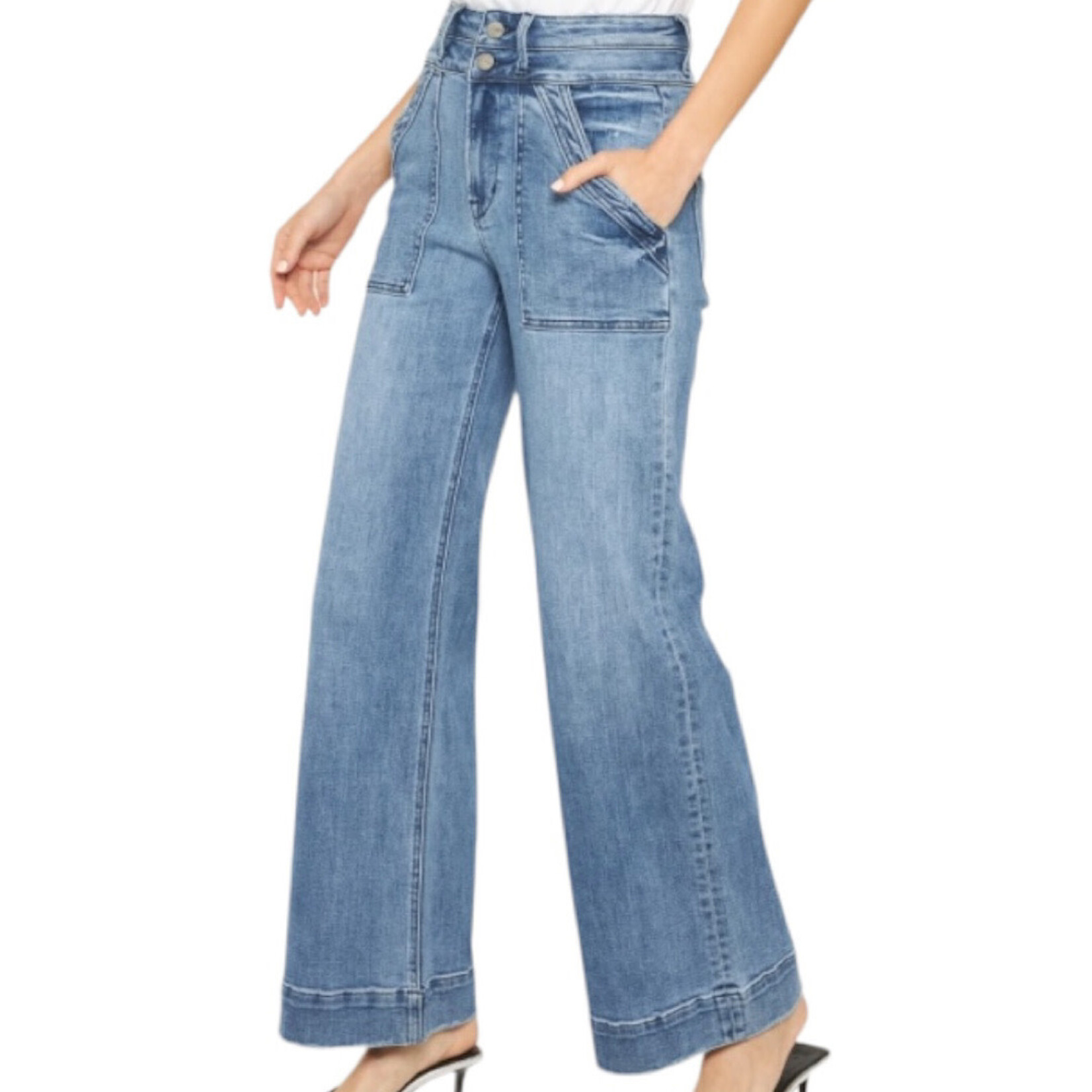 Mica Denim Mica MDP-W3546 Super High Wide Leg With Waist Details