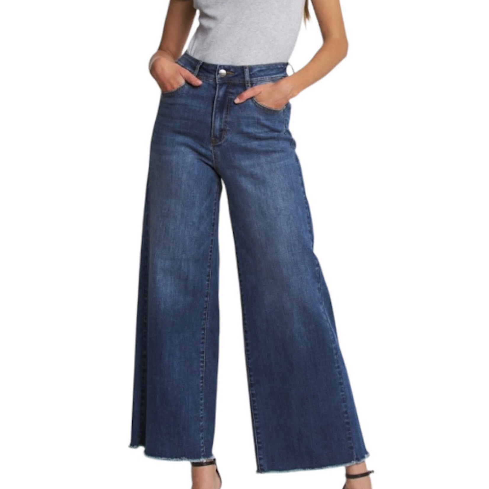 Mica Denim Mica MDP-W3749B Super High Wide Leg Ankle Raw Hem