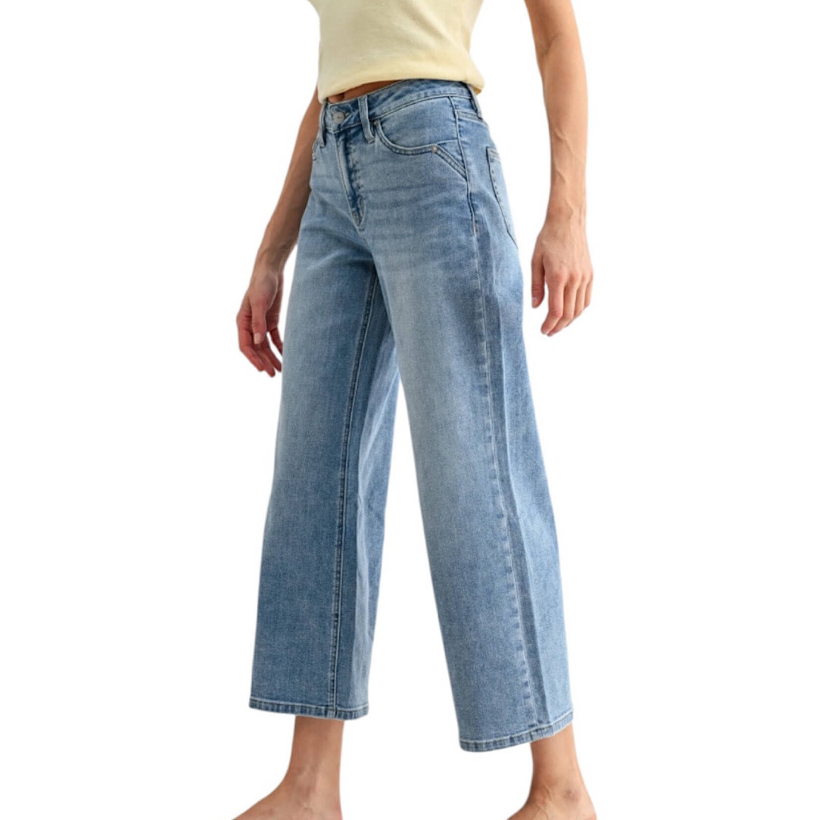 Mica Denim Mica MDP-W3857 Mid Rise Wide Leg Crop Jean