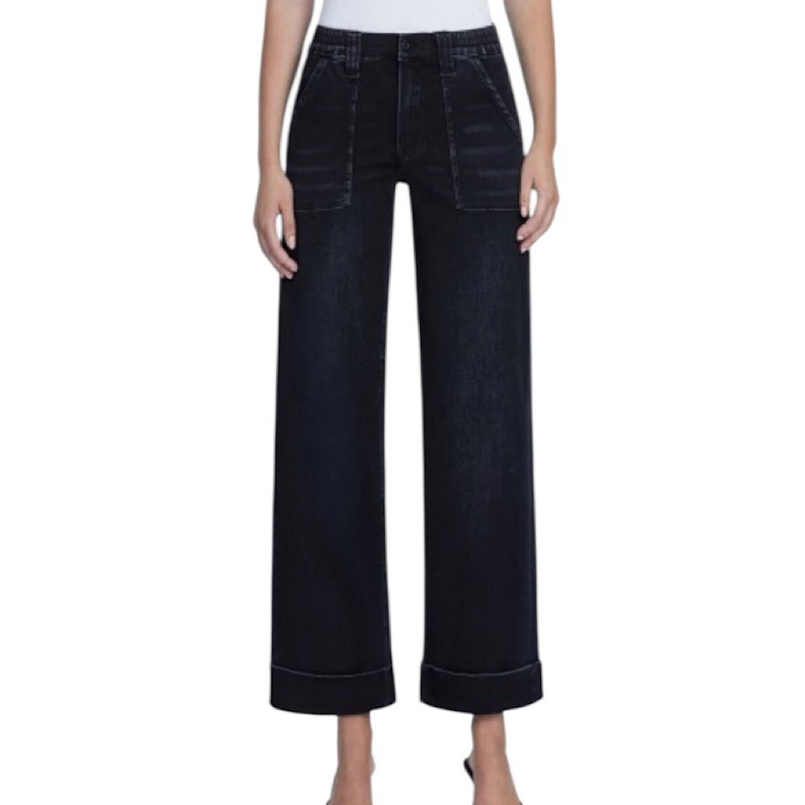 Vervet V3589BK Black High Rise Super Soft Baggy Cuffed Wide Leg Jeans