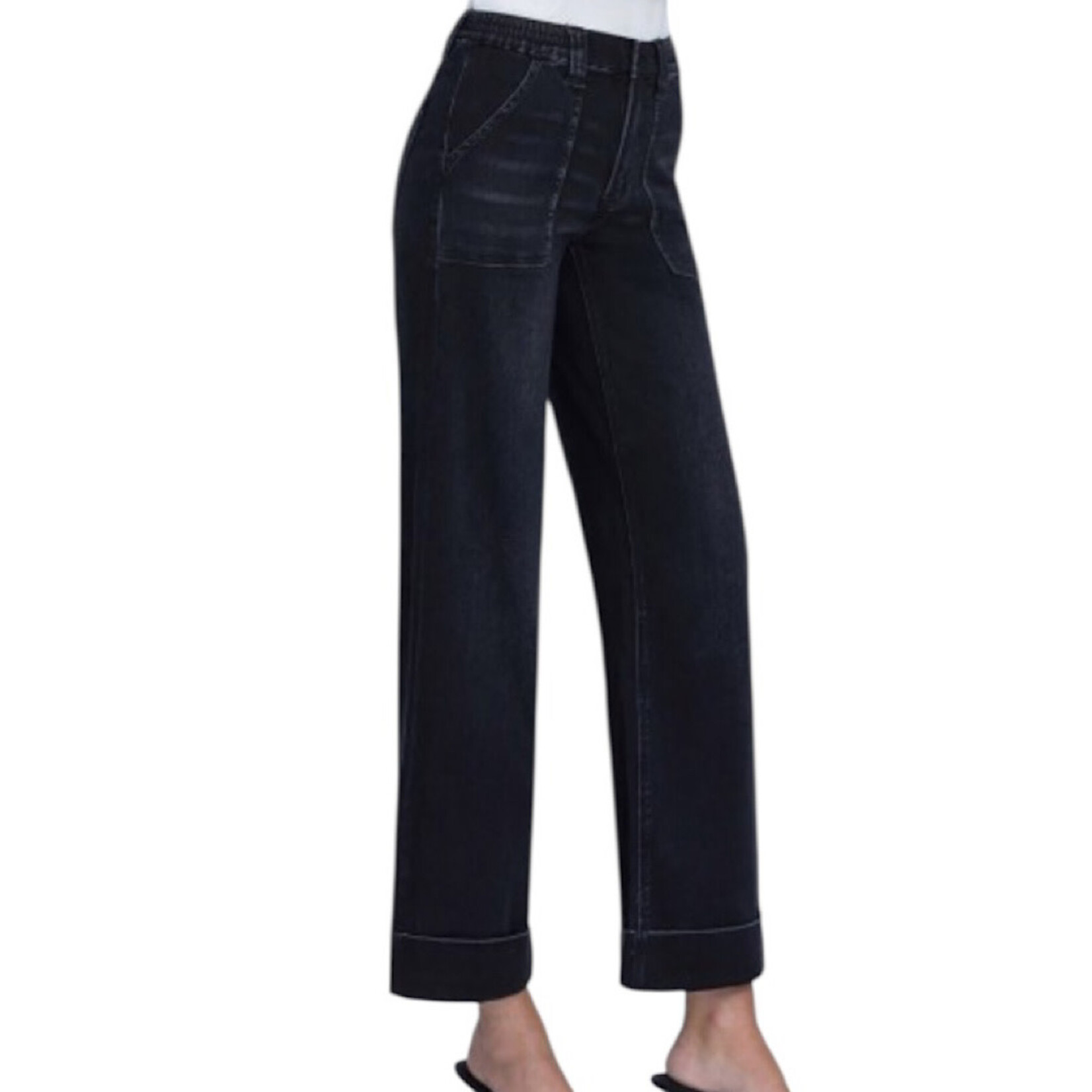 Vervet V3589BK Black High Rise Super Soft Baggy Cuffed Wide Leg Jeans
