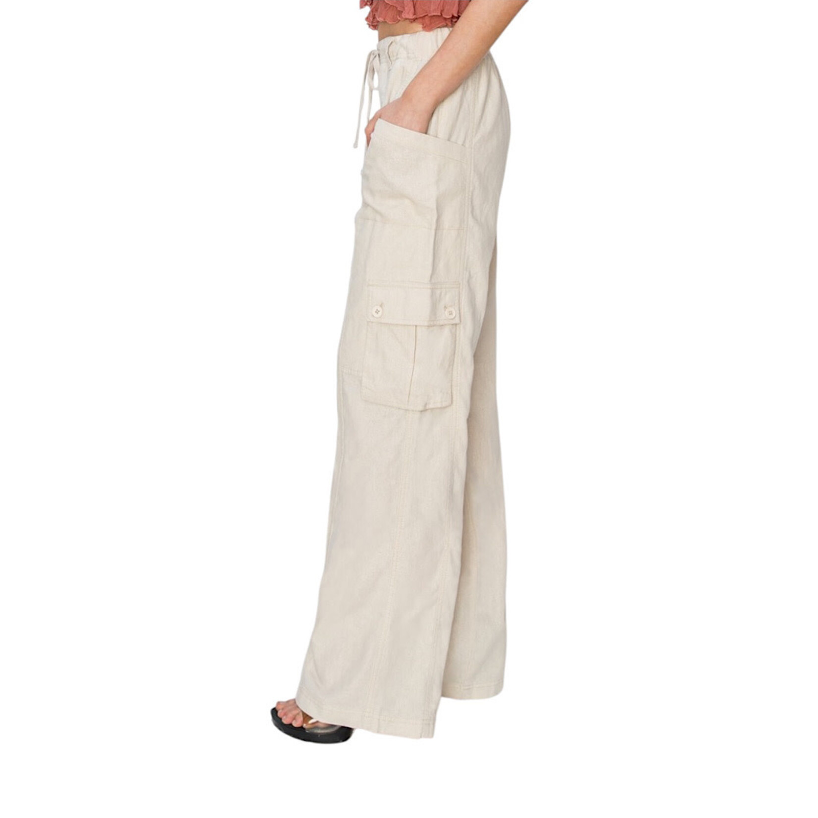 RDNP8049 Taupe High Rise Linen Wide Cargo Pants