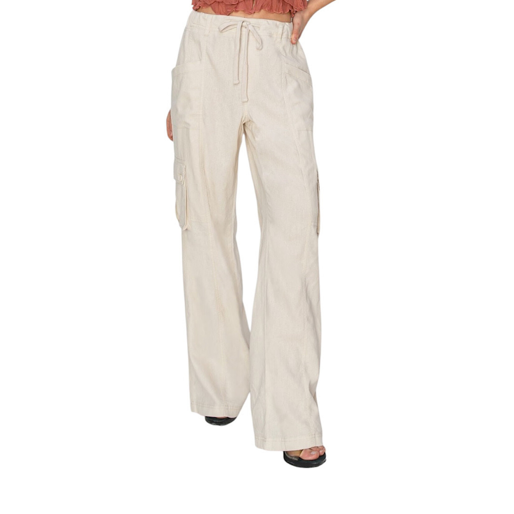 RDNP8049 Taupe High Rise Linen Wide Cargo Pants