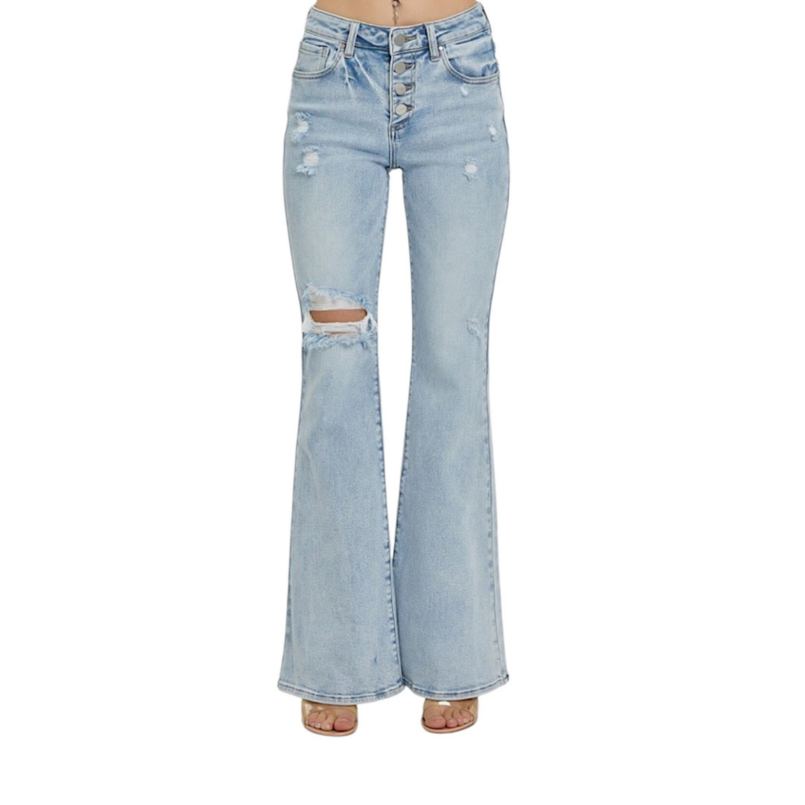 RDP5415 Light Wash Mid- Rise Flare- Button Down Jeans