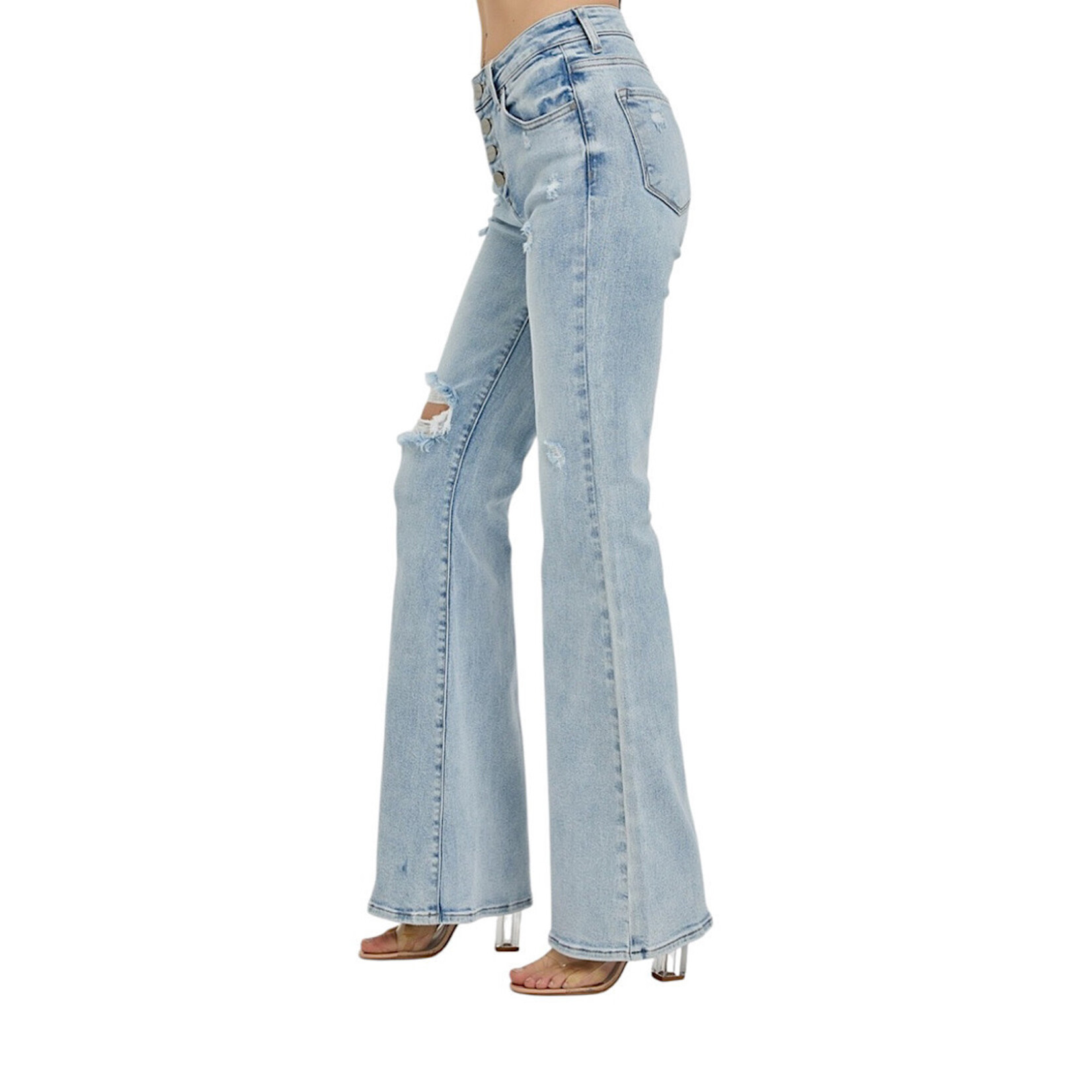 RDP5415 Light Wash Mid- Rise Flare- Button Down Jeans