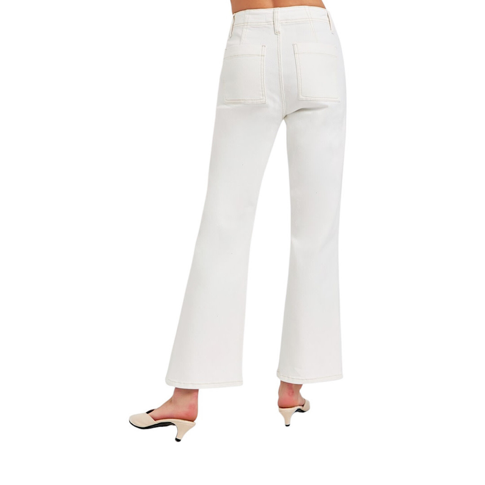 RDP5662 Cream High- Rise Ankle Flare Patch Pocket Pants
