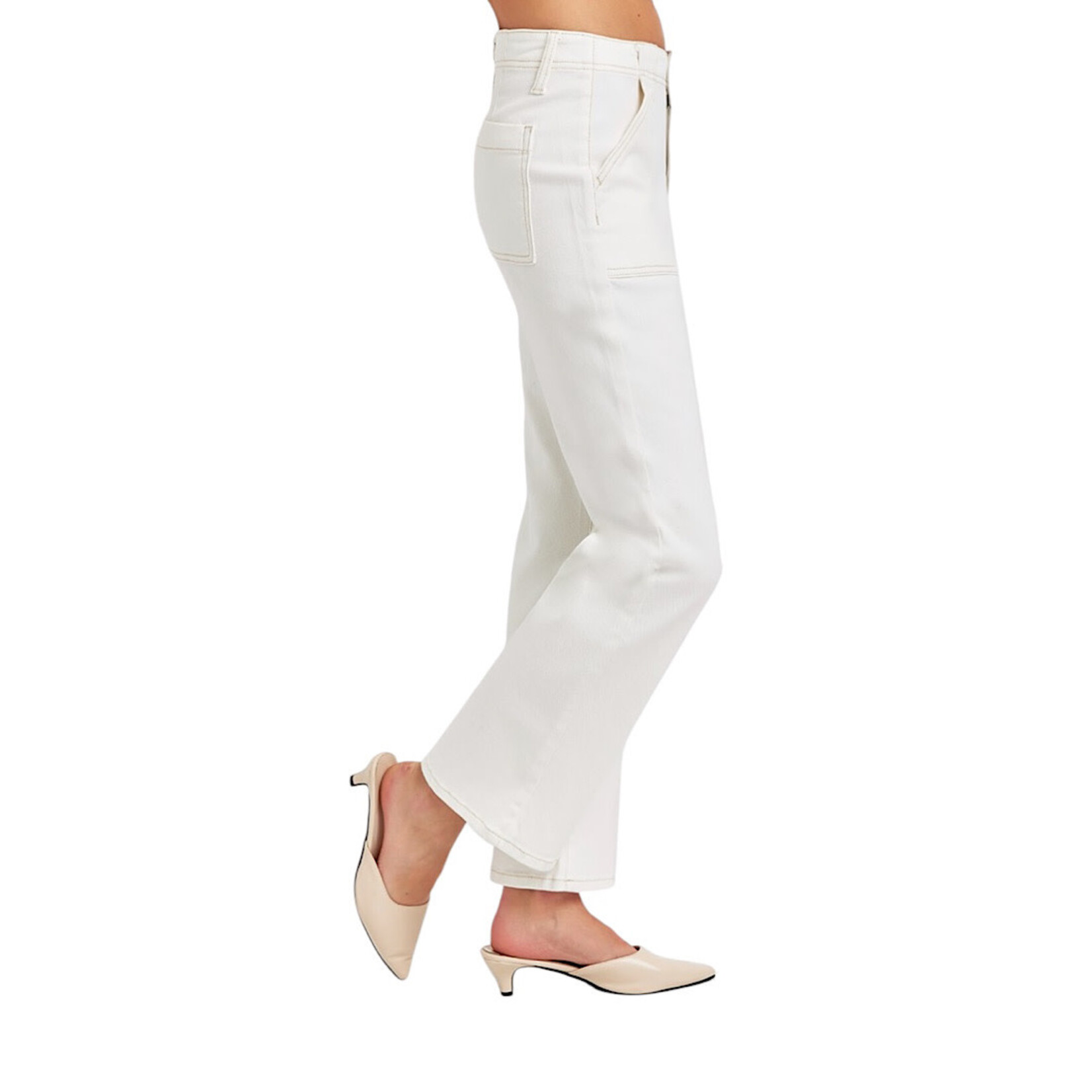 RDP5662 Cream High- Rise Ankle Flare Patch Pocket Pants