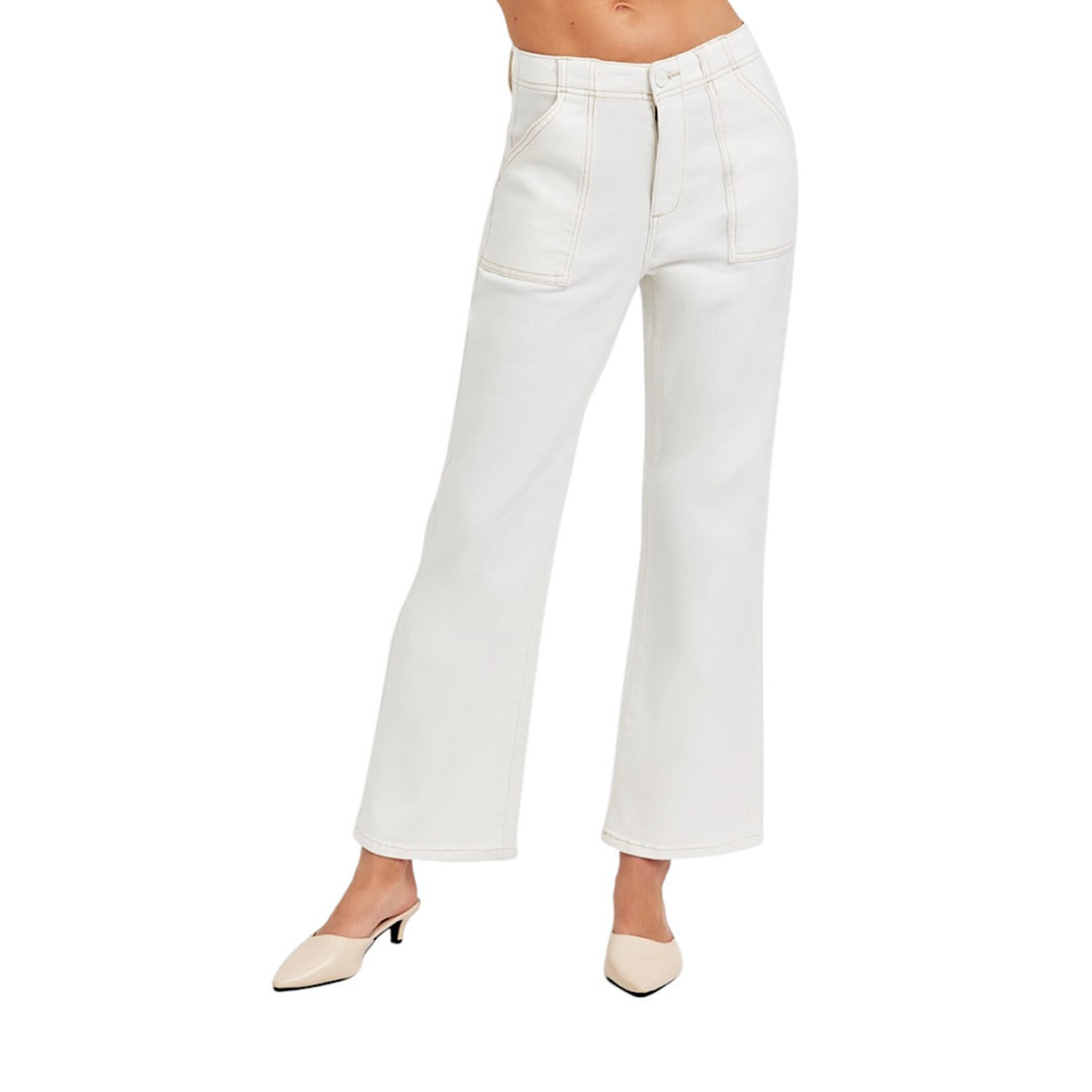 RDP5662 Cream High- Rise Ankle Flare Patch Pocket Pants