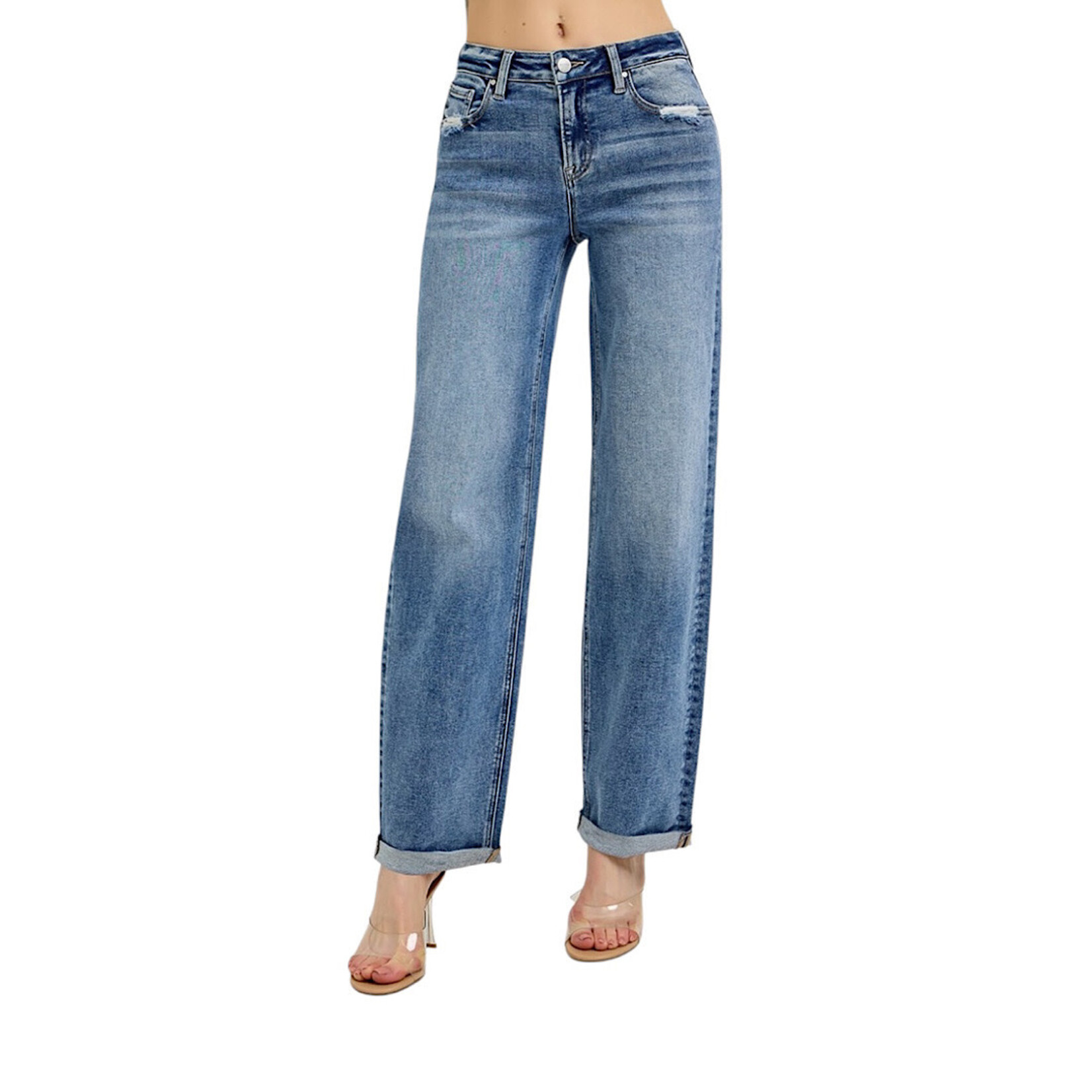 RDP5983 Medium Wash High- Rise Wide Baggy Jeans