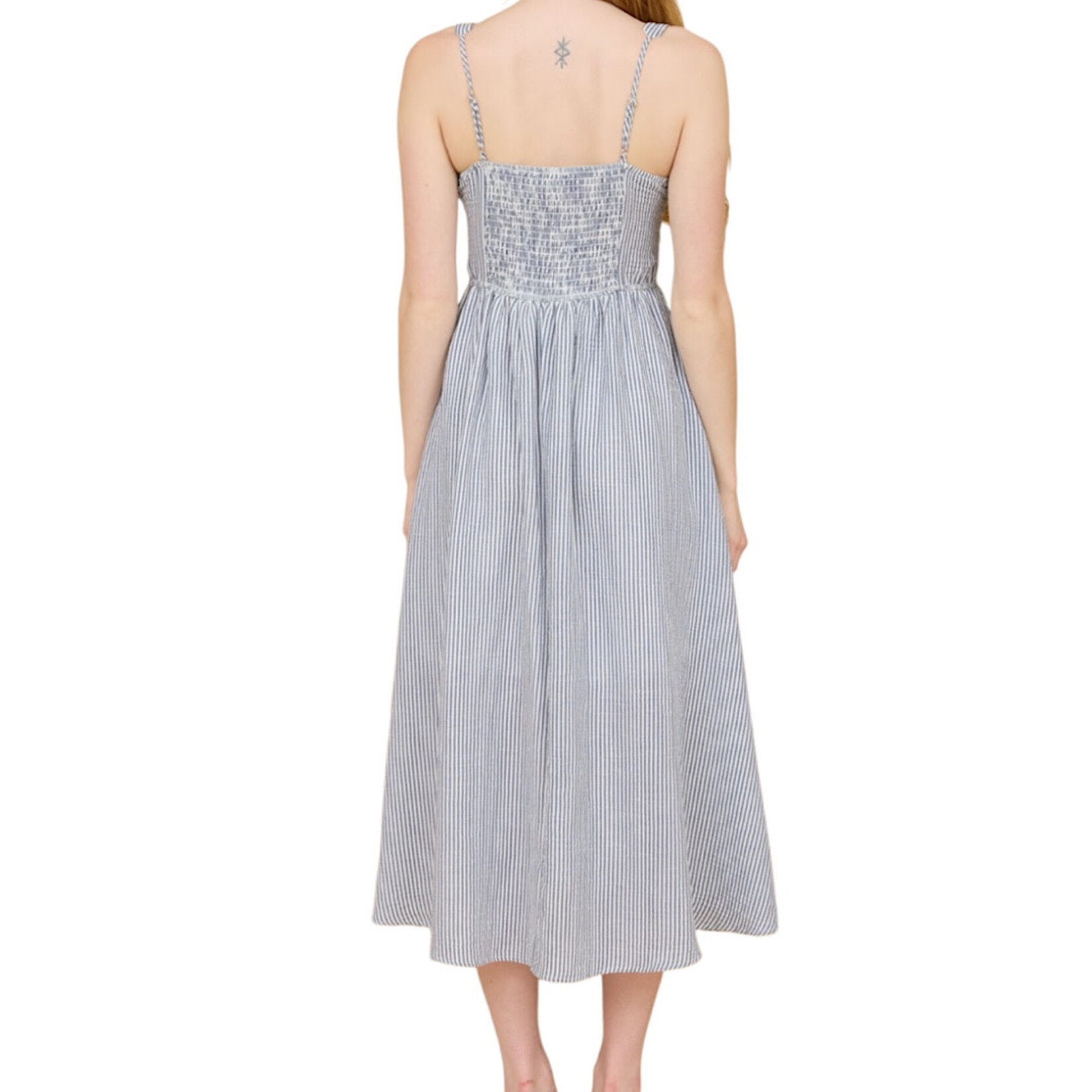 Navy Striped Sleeveless Corset Detail Mid Length Dress