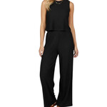 LTX Sportswear Black Sleeveless Crinkle Top & Wide Leg Pant Set