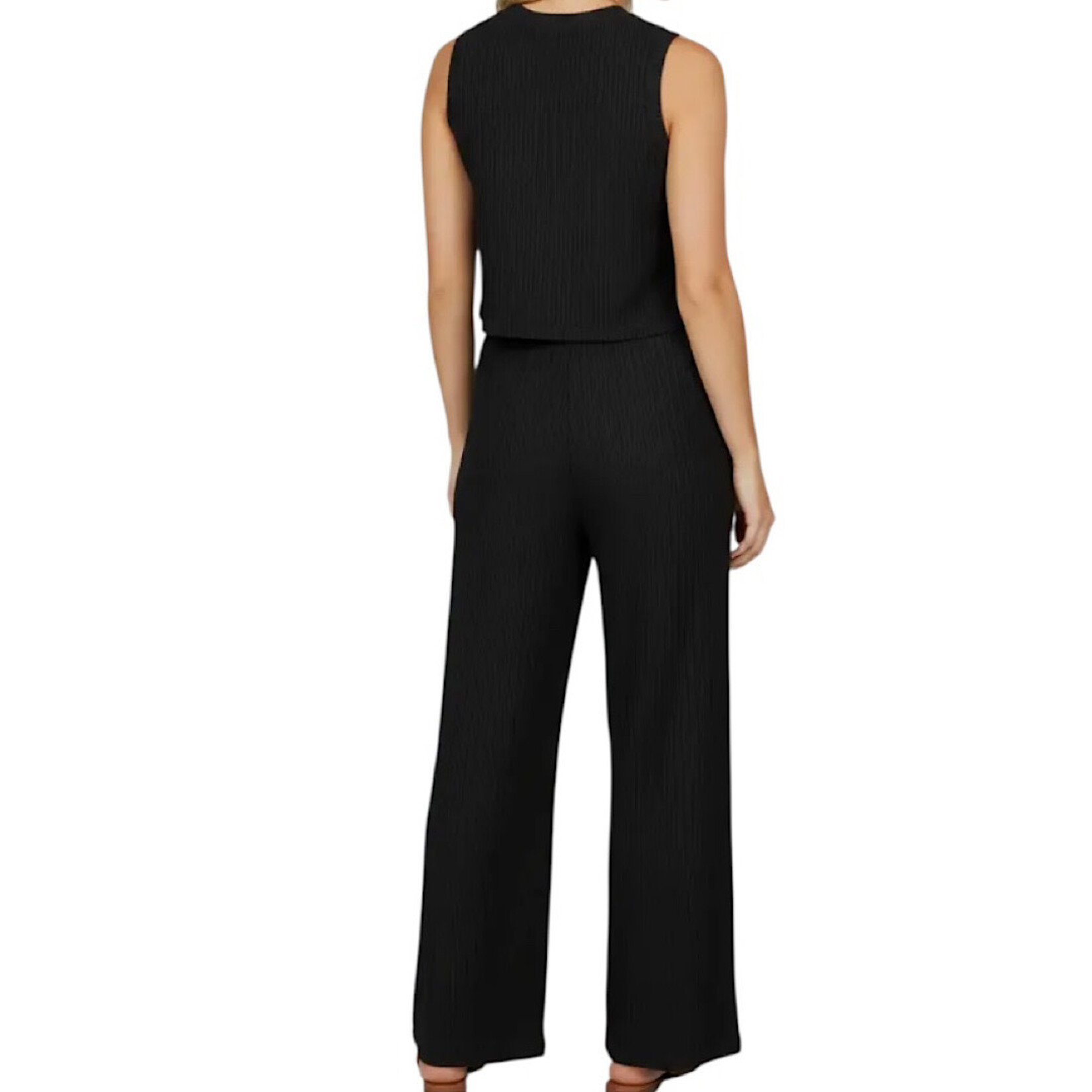 Black Sleeveless Crinkle Top & Wide Leg Pant Set