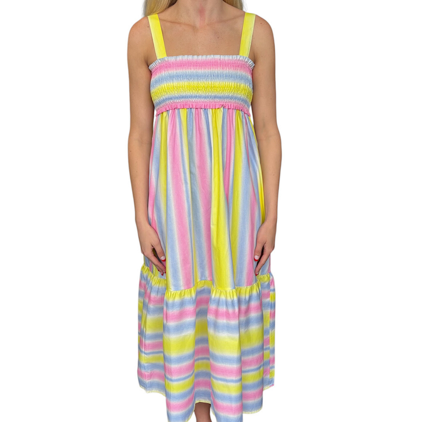 Sunrise Pastel Stripe Smocked Maxi Dress
