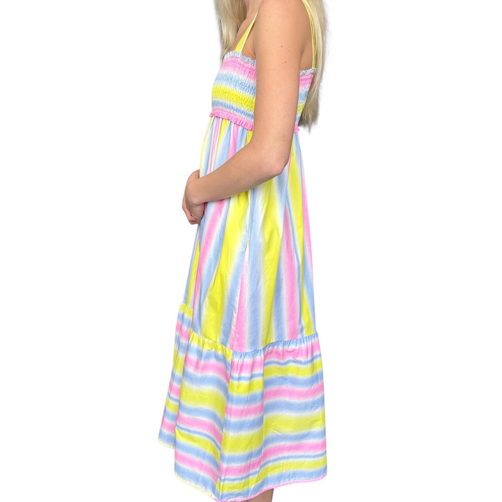 LTX Sportswear Sunrise Pastel Stripe Smocked Maxi Dress