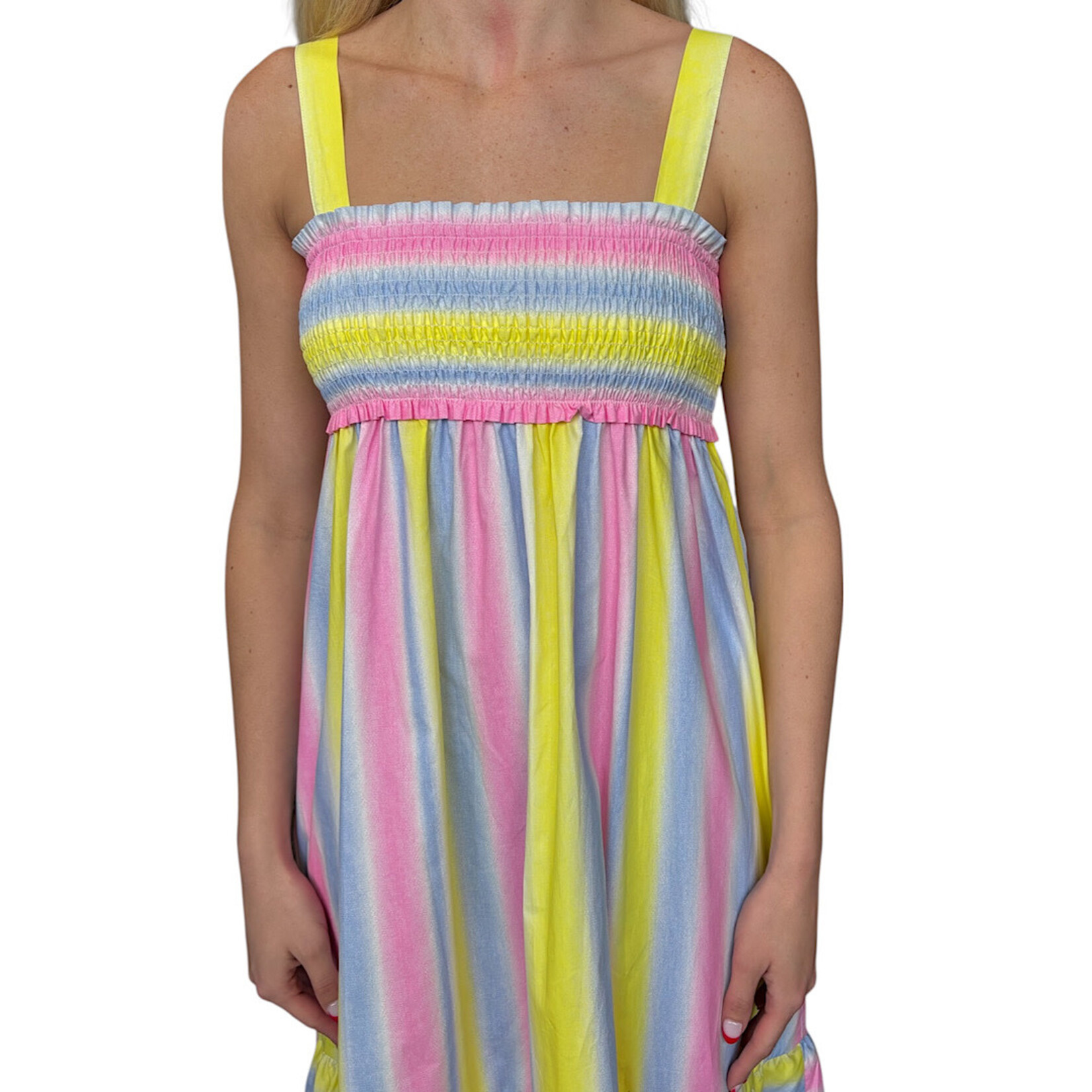 Sunrise Pastel Stripe Smocked Maxi Dress