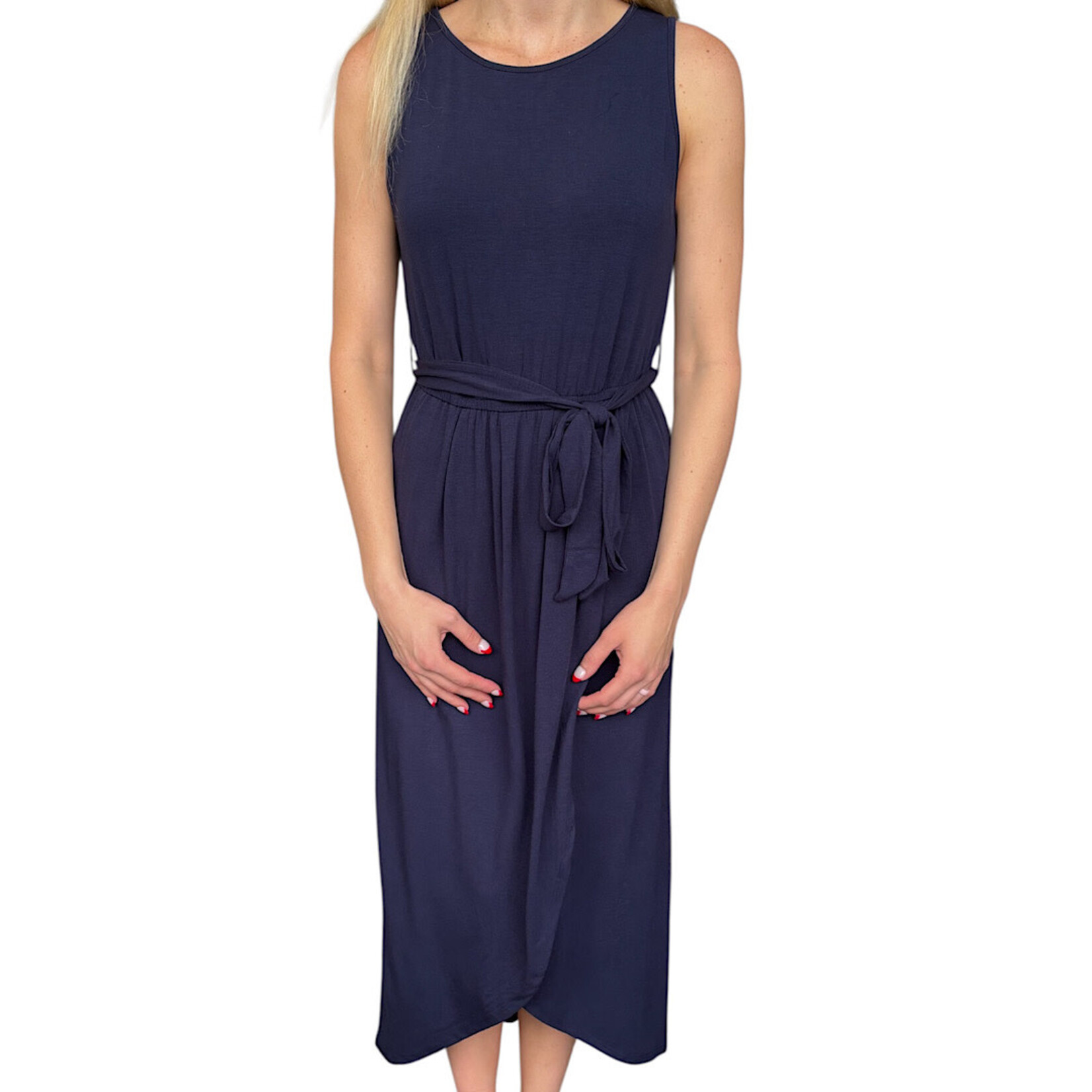 Navy Tie Waist Maxi Length Dress
