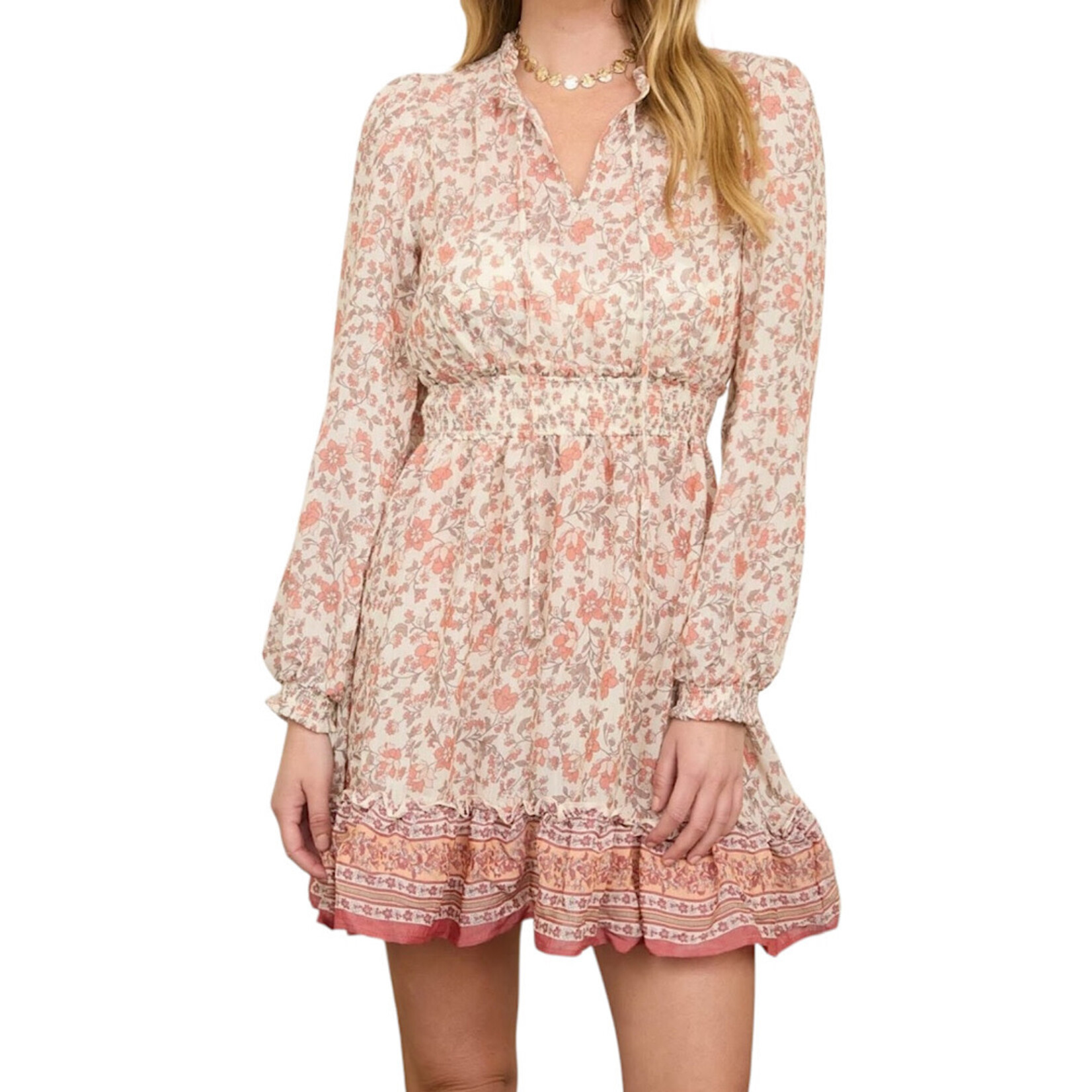 Ivory Multi Empire Waist Mini Dress