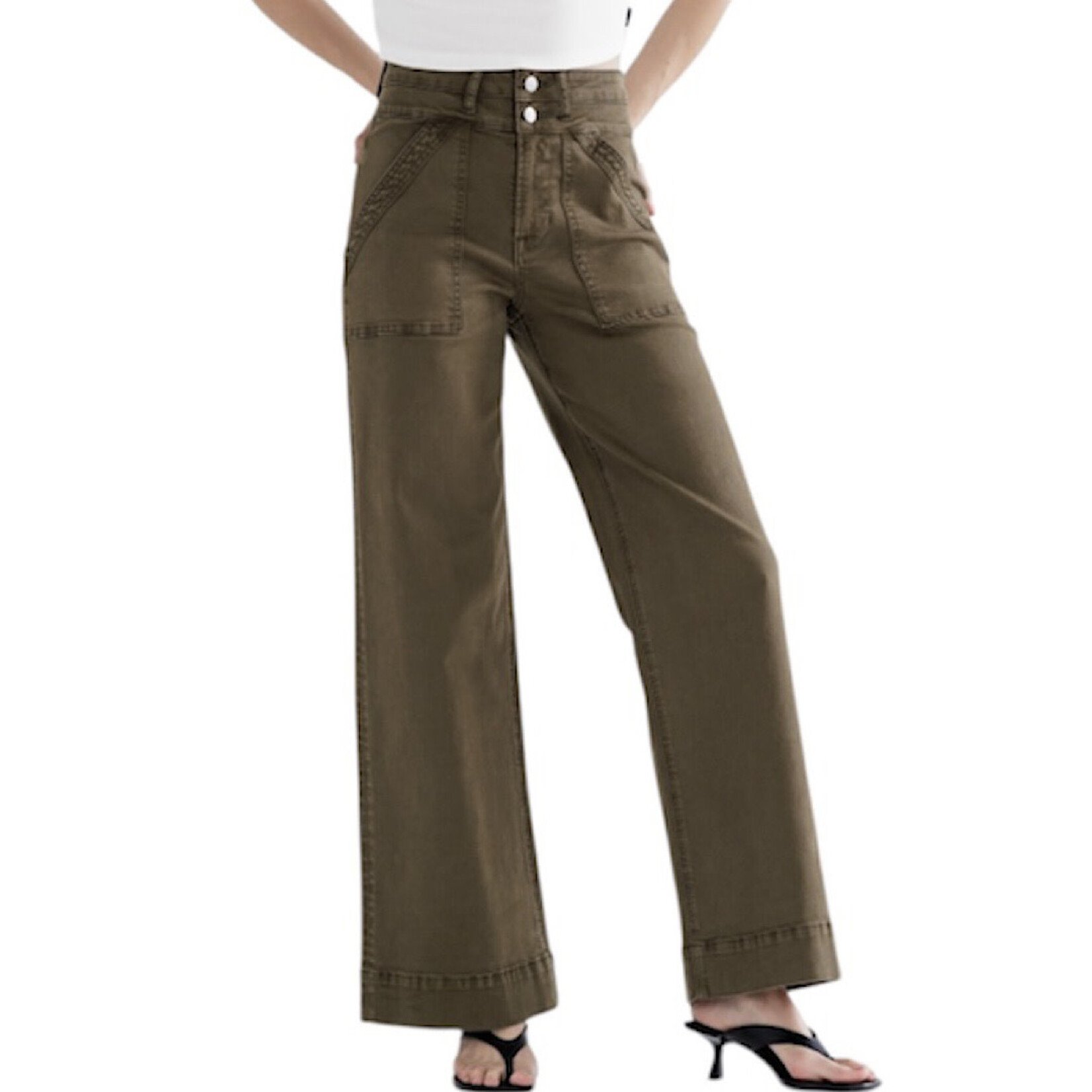 Mica Denim MICA MDP-W3209FG Fern Green S/H Double Waistband Wide Leg Jean