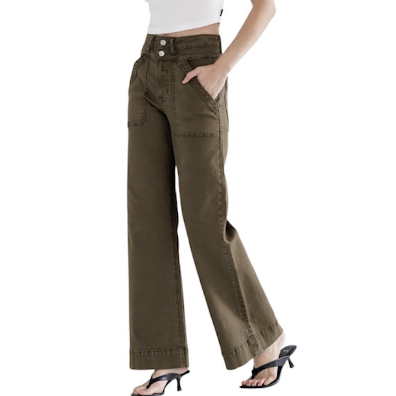 Mica Denim MICA MDP-W3209FG Fern Green S/H Double Waistband Wide Leg Jean