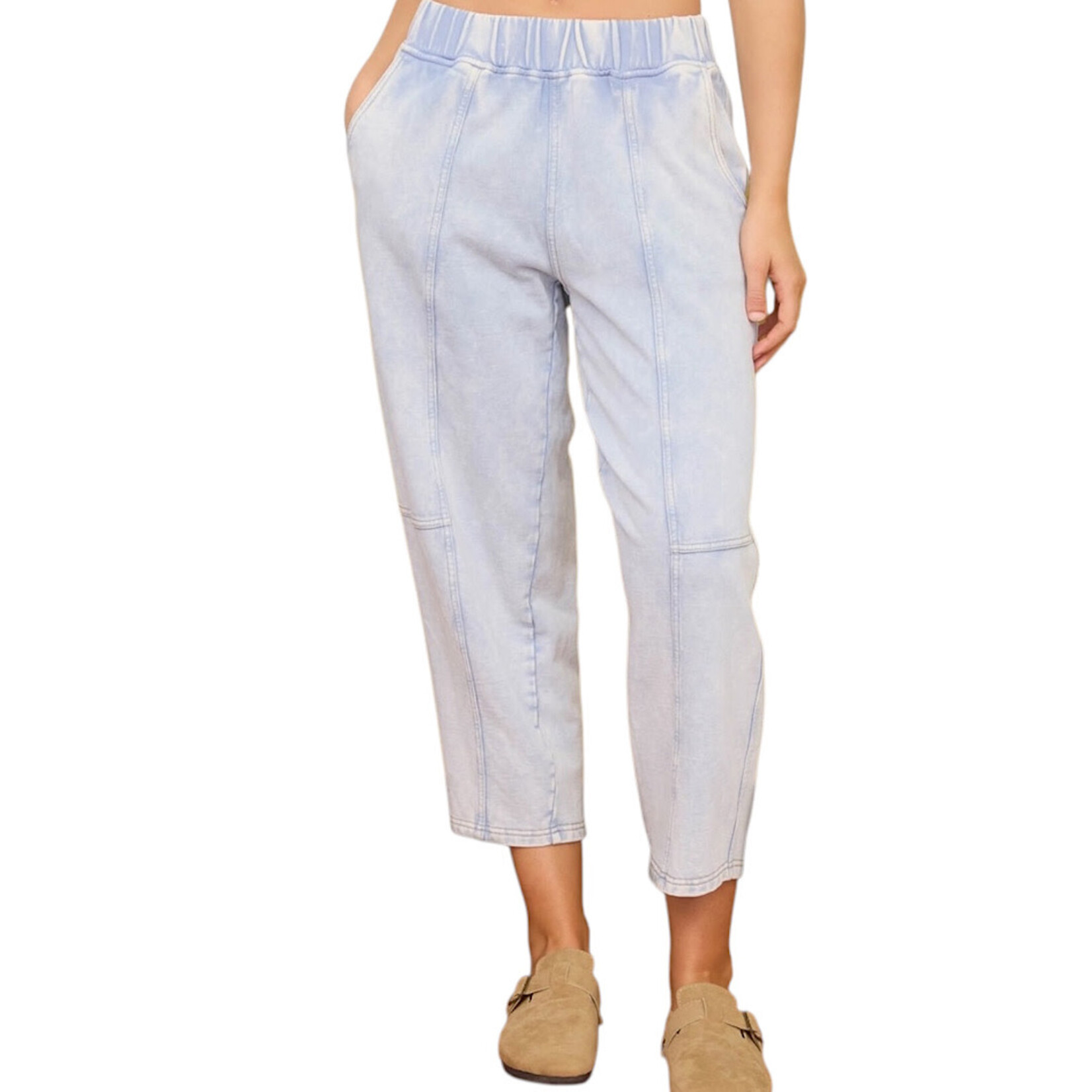 Light Blue Acid Washed Elastic Waist Joggers