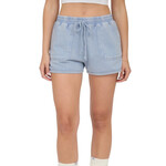 Light Blue Acid Washed Elastic Waist Shorts