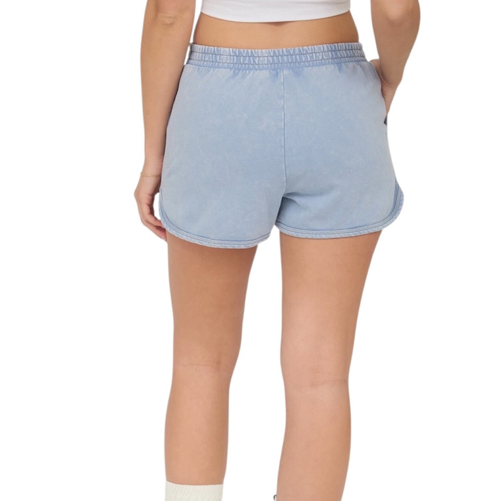 Light Blue Acid Washed Elastic Waist Shorts