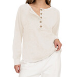 Ivory Washed Henley Raglan L/S Knit Top