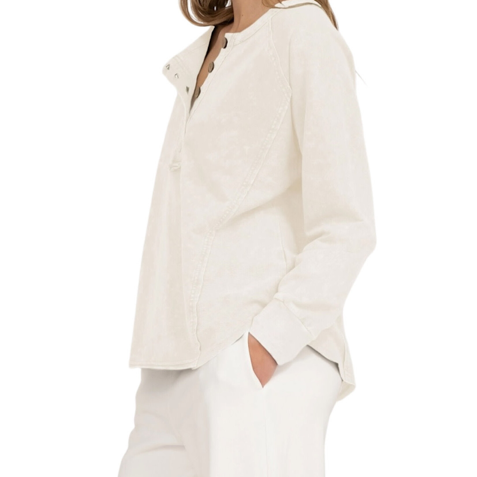 Ivory Washed Henley Raglan L/S Knit Top