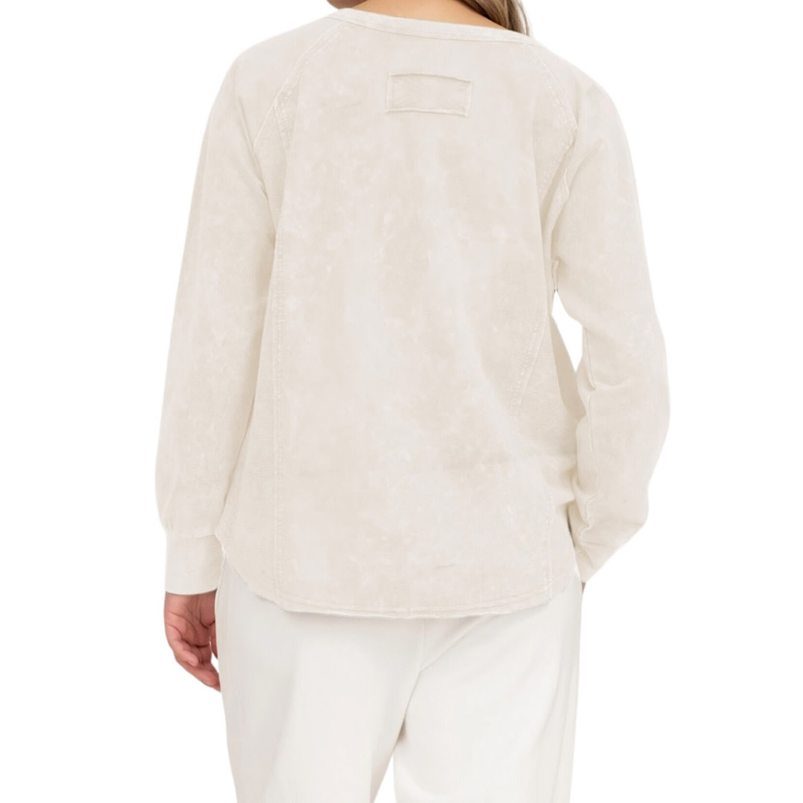 Ivory Washed Henley Raglan L/S Knit Top