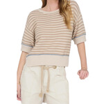 Khaki Stripe Raw Edge Trim Sweater
