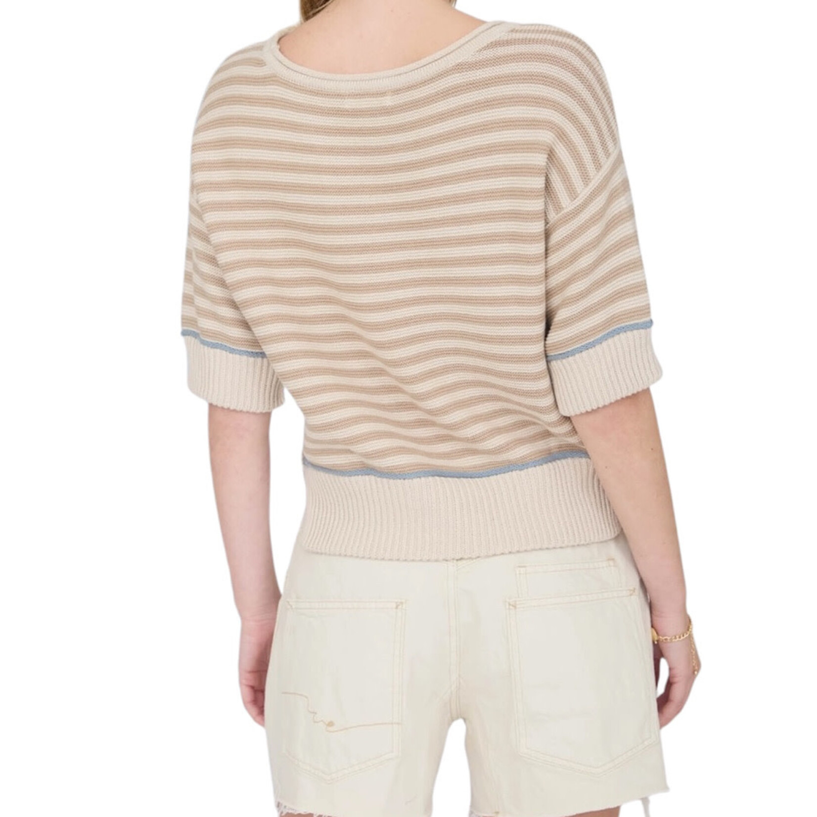 Khaki Stripe Raw Edge Trim Sweater