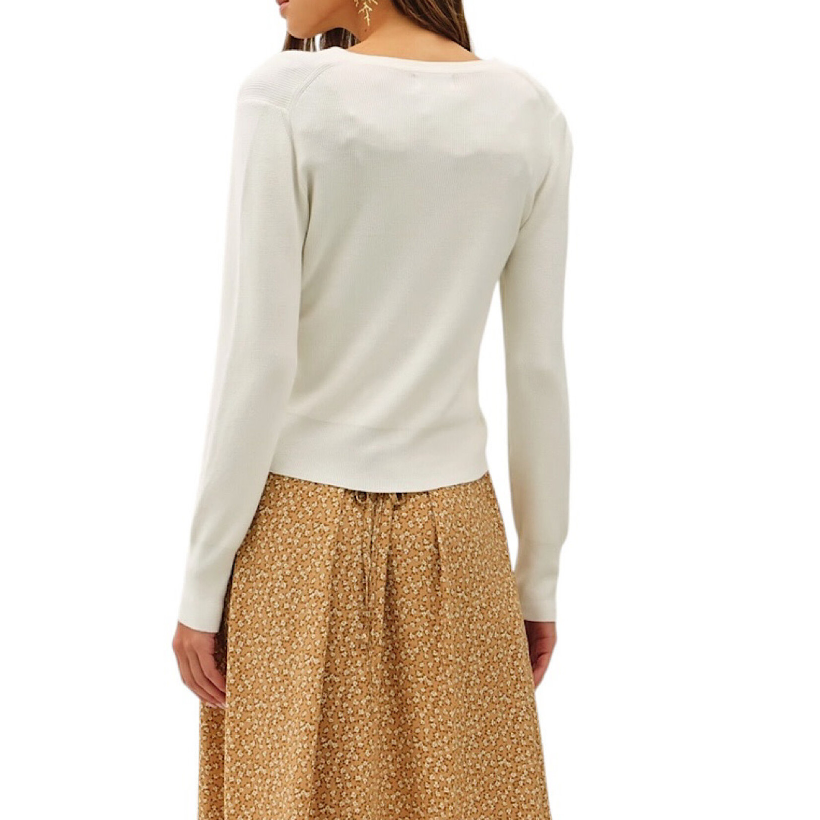 Everyday Essential Ribbed Button Up Crewneck Cardigan Off White