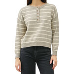 Striped Cotton Slub Button Up Henley Sweater