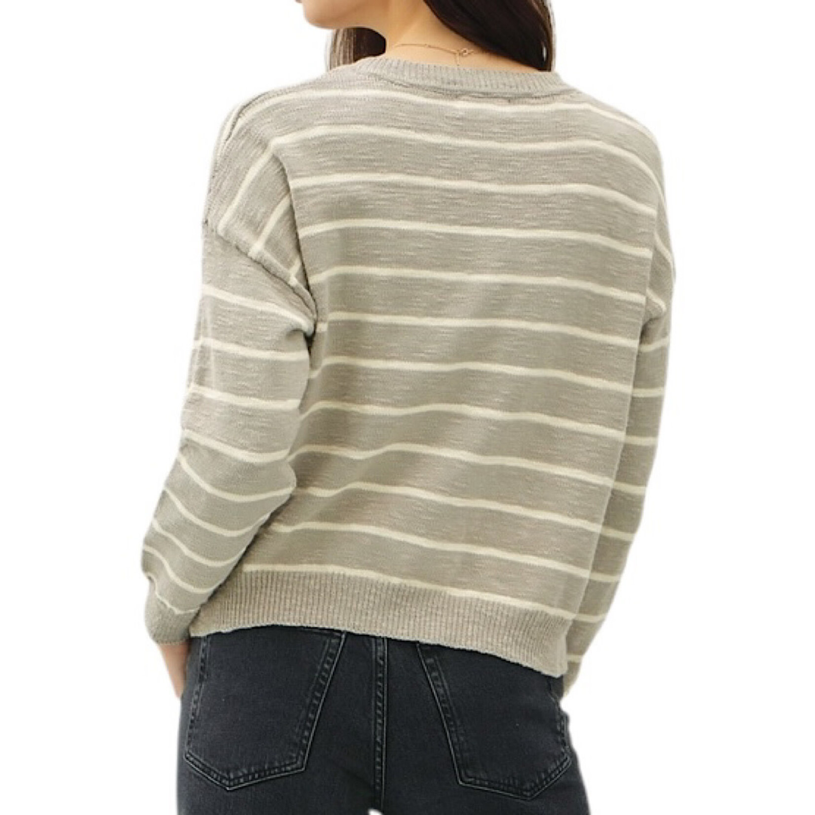 Striped Cotton Slub Button Up Henley Sweater